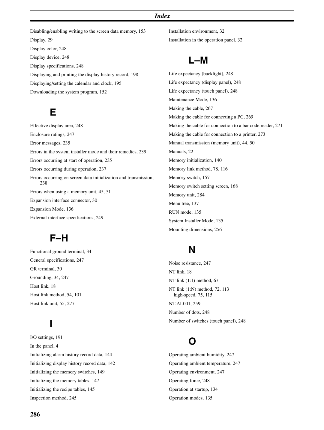 Omron NT31 NT31C manual Index 