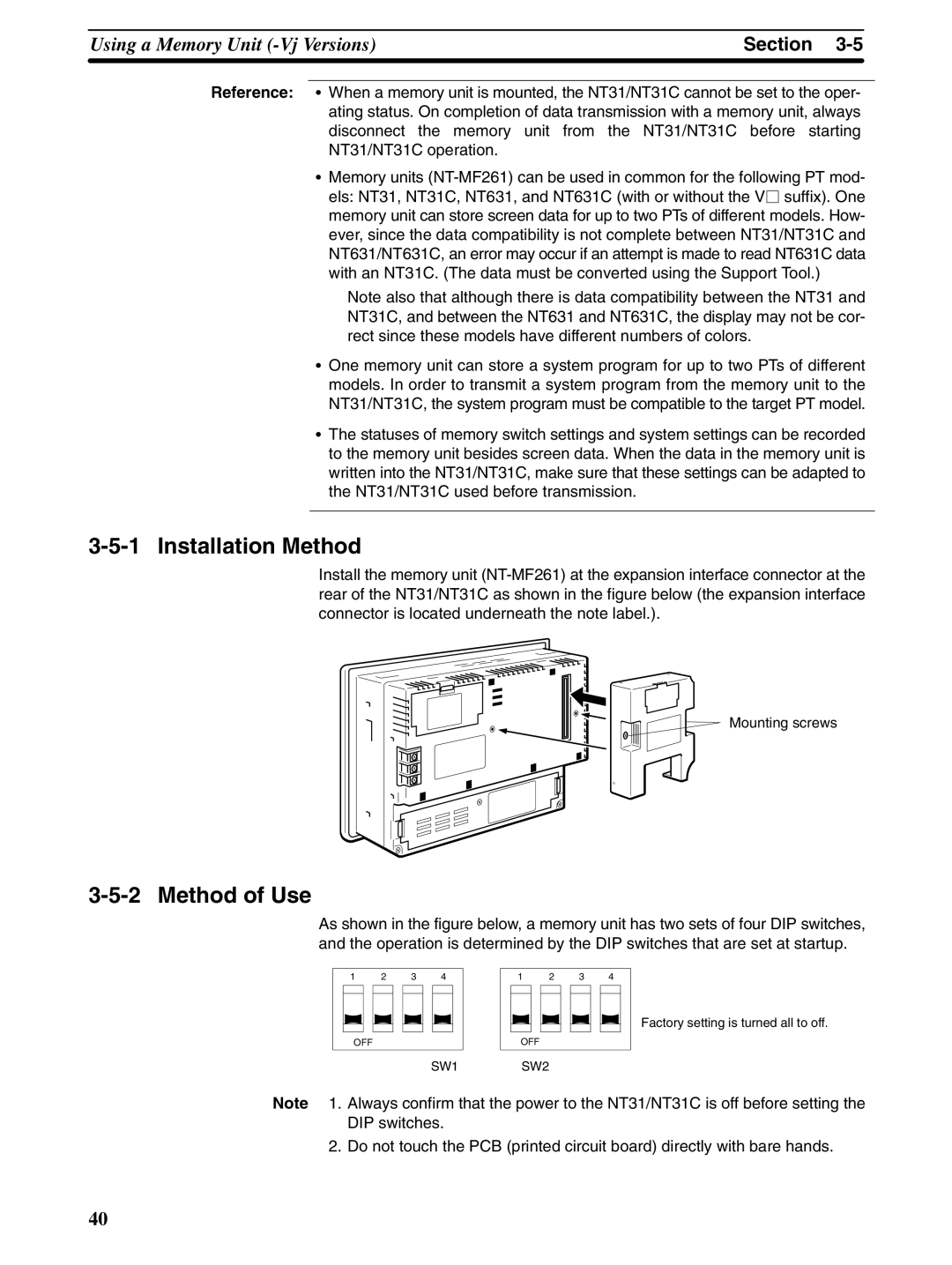 Omron NT31 NT31C manual Installation Method, Method of Use 