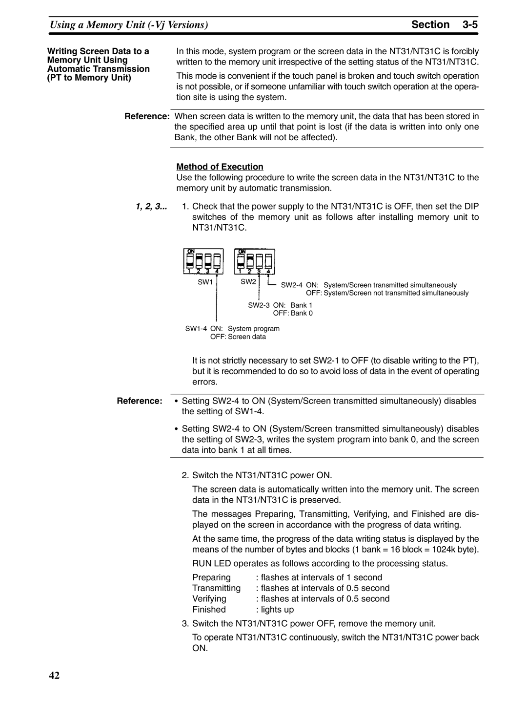 Omron NT31 NT31C manual Method of Execution 