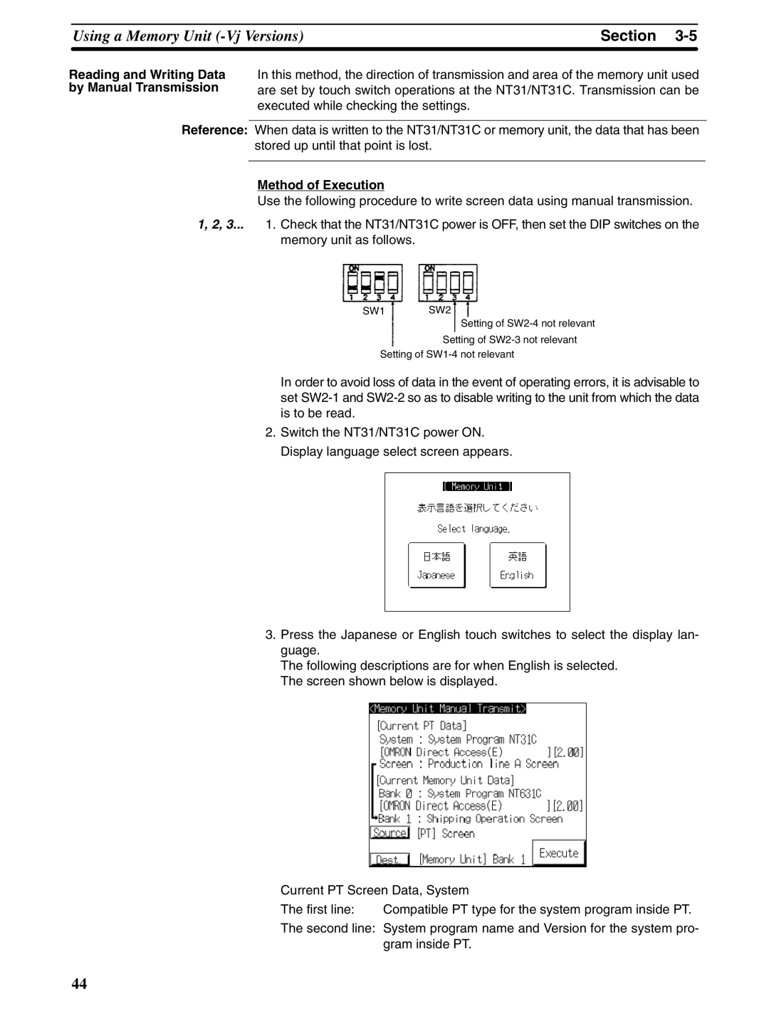 Omron NT31 NT31C manual Section 