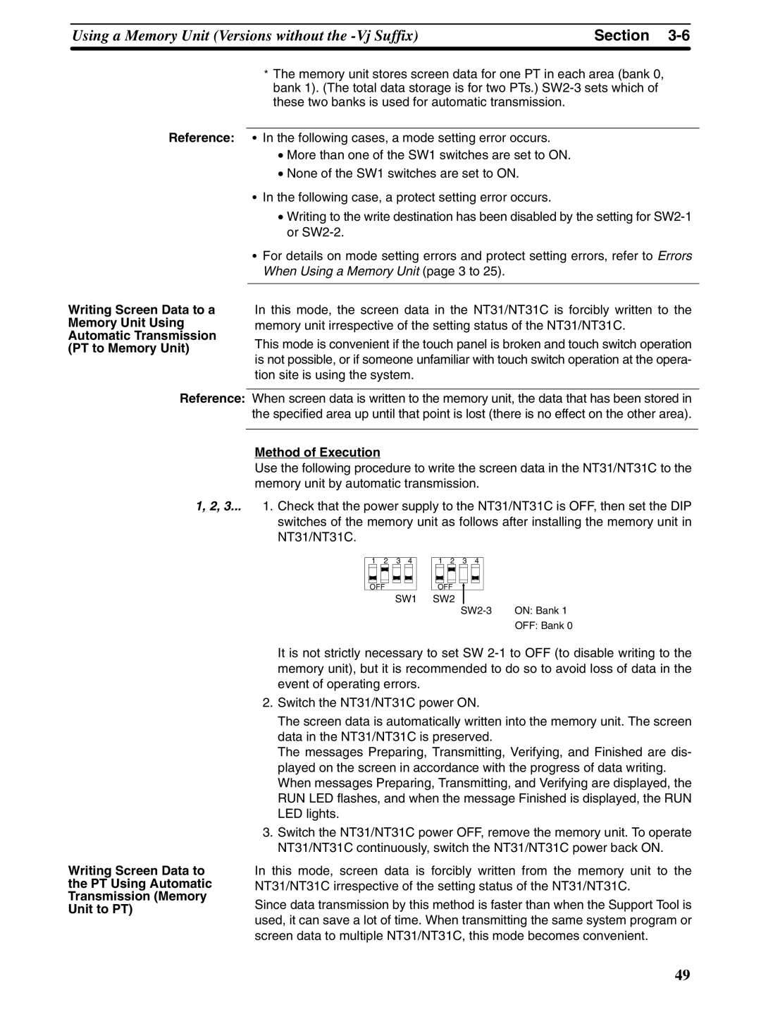 Omron NT31 NT31C manual SW2-3 On Bank OFF Bank 