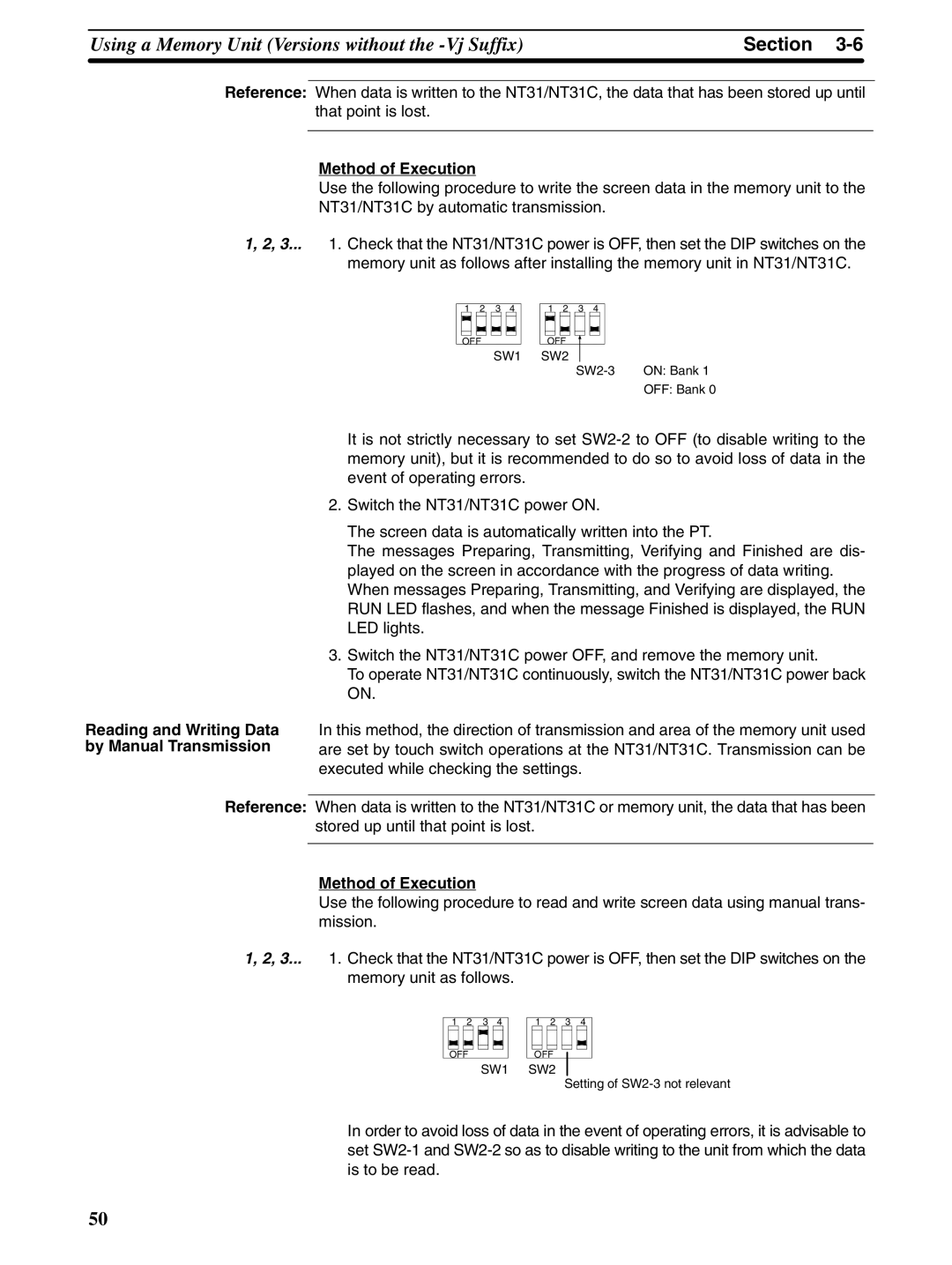 Omron NT31 NT31C manual SW1 