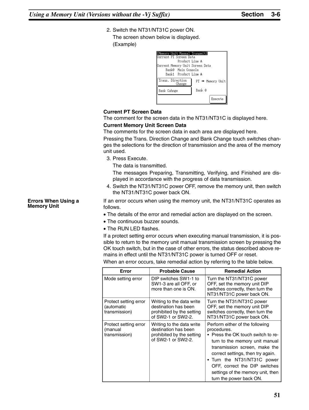 Omron NT31 NT31C manual Current PT Screen Data, Current Memory Unit Screen Data 