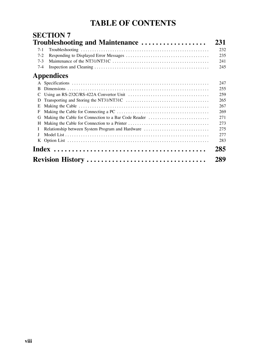 Omron NT31 NT31C manual Index 285 Revision History 289 