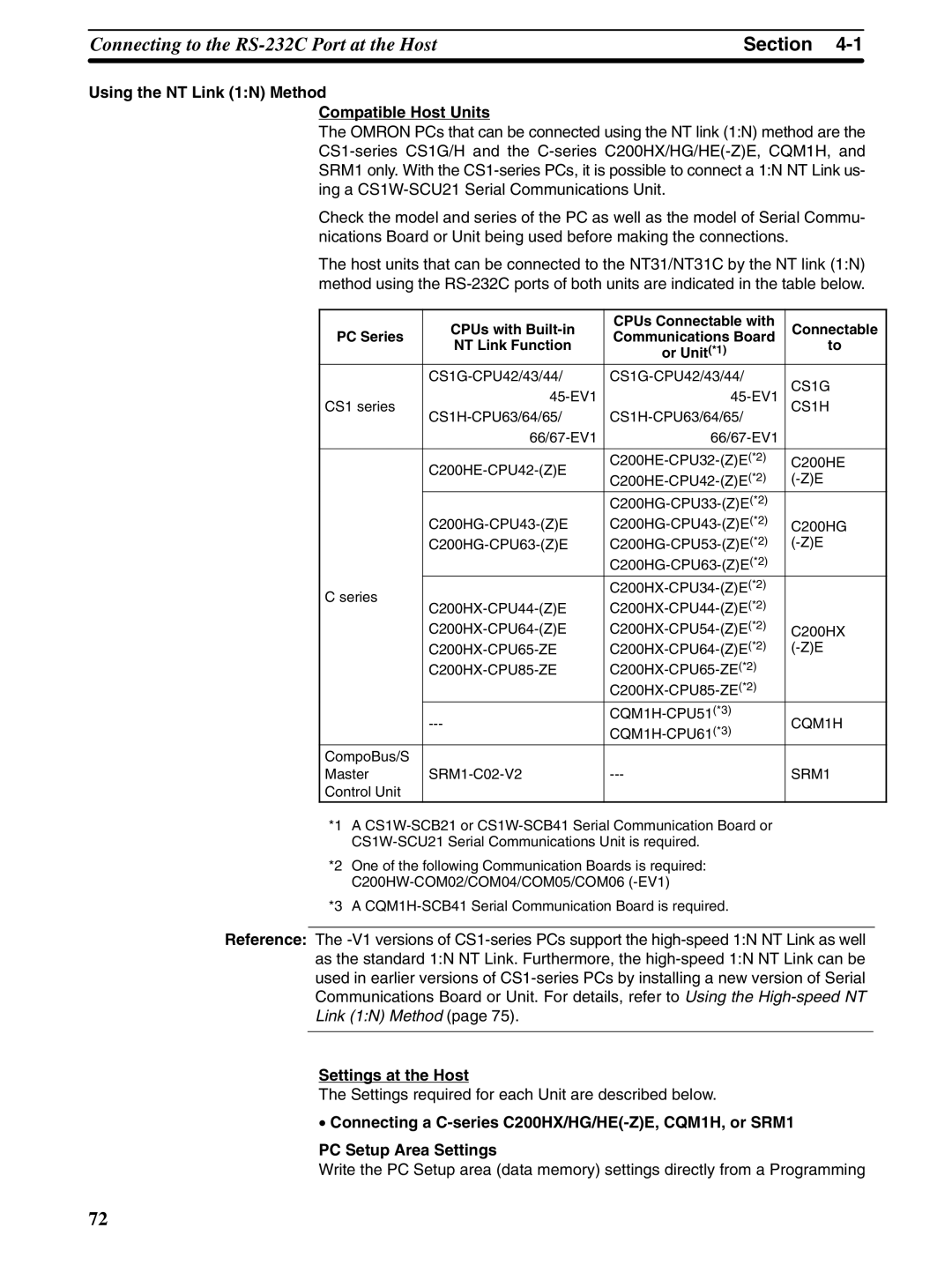 Omron NT31 NT31C Using the NT Link 1N Method Compatible Host Units, Settings required for each Unit are described below 