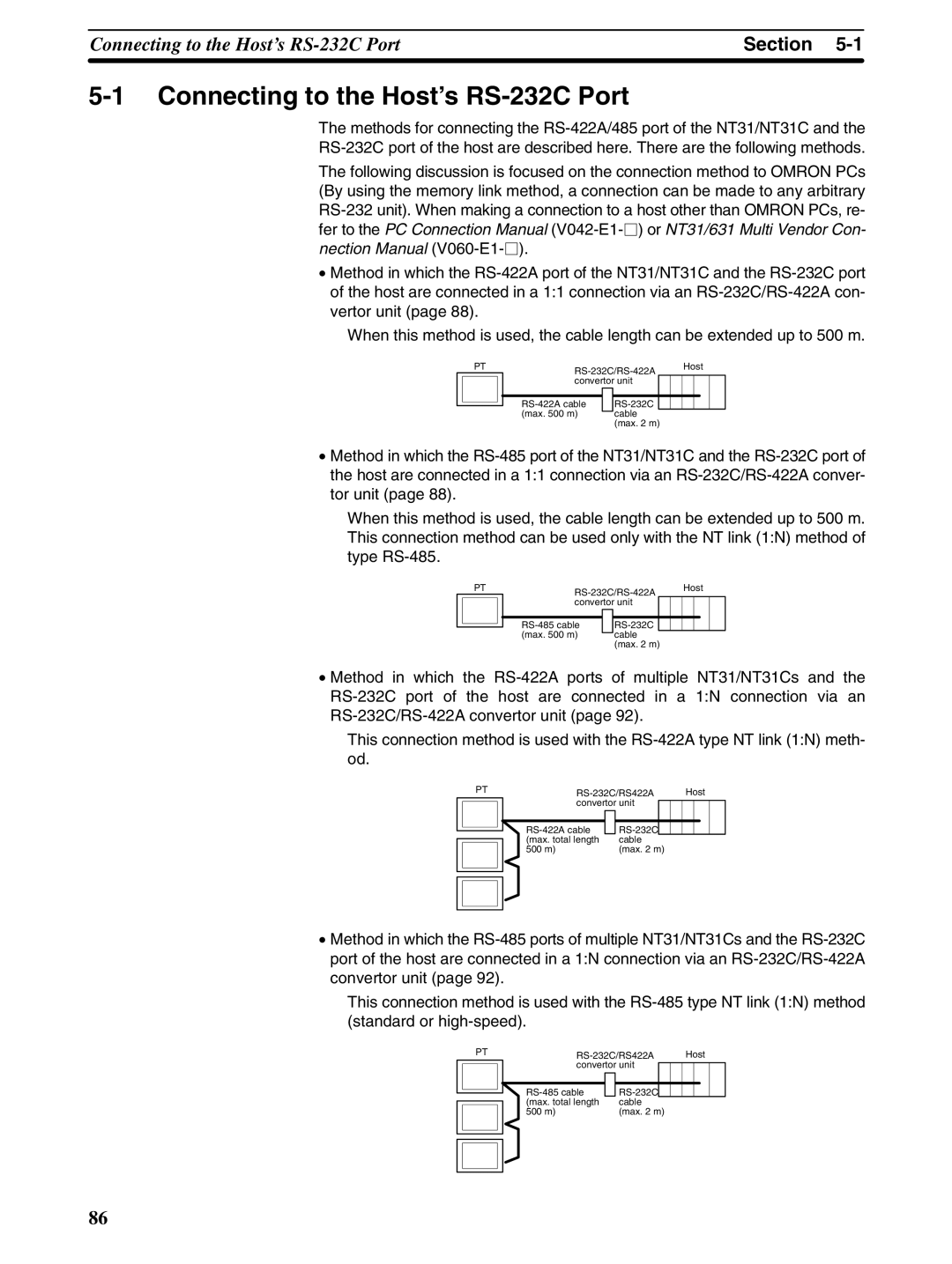 Omron NT31 NT31C manual Connecting to the Host’s RS-232C Port 