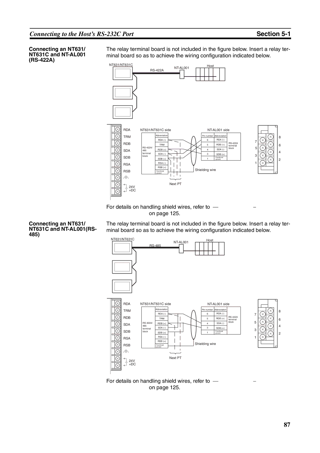 Omron manual Connecting an NT631/ NT631C and NT-AL001 RS-422A, Connecting an NT631/ NT631C and NT-AL001RS 