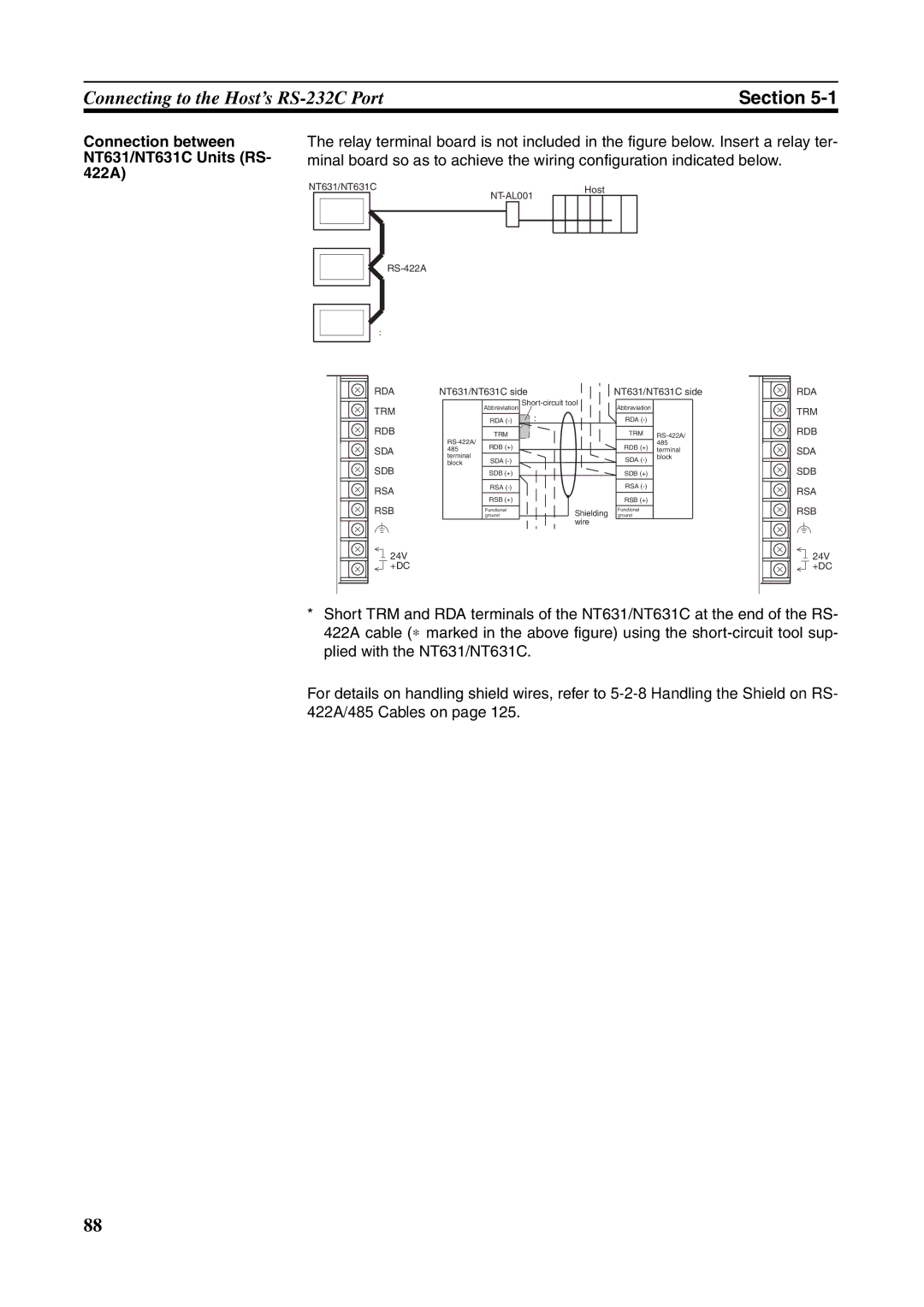 Omron manual Connection between NT631/NT631C Units RS- 422A 