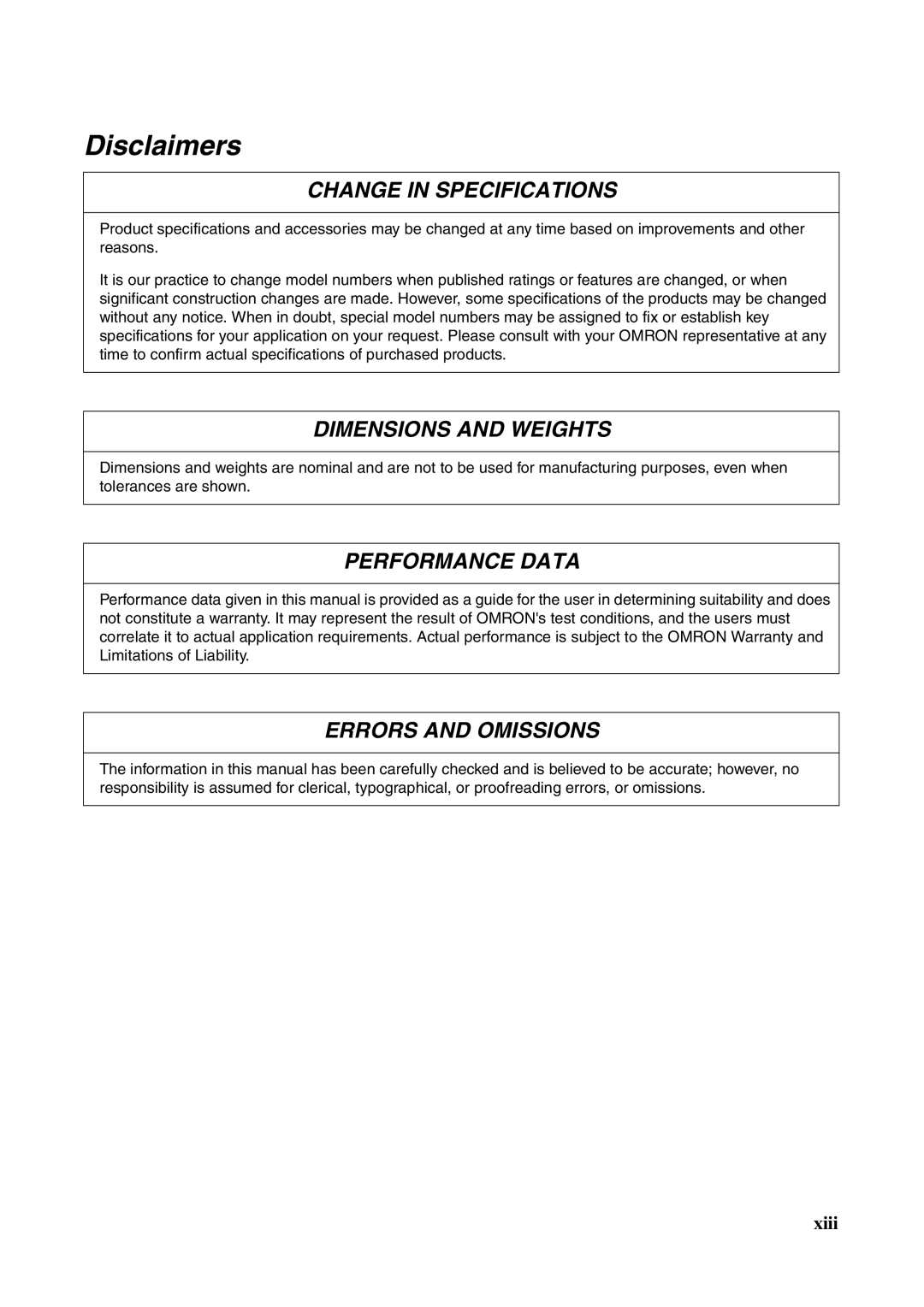 Omron NT631C manual Disclaimers 