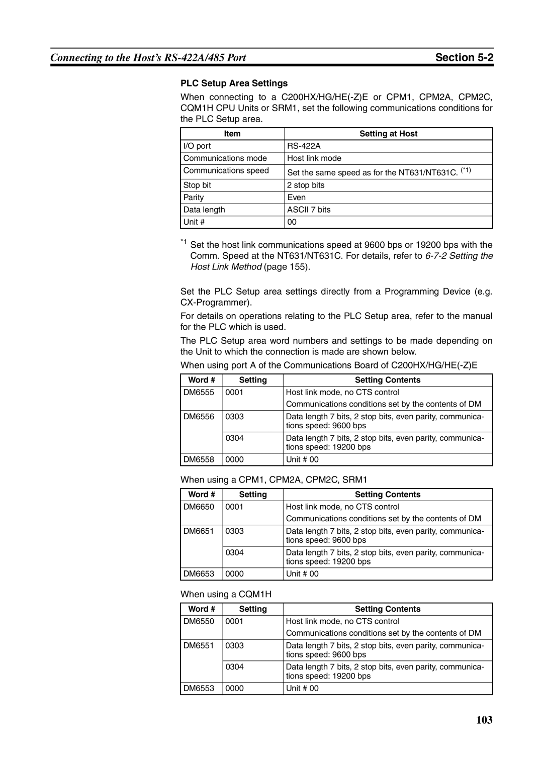 Omron NT631C manual When using a CPM1, CPM2A, CPM2C, SRM1, When using a CQM1H 