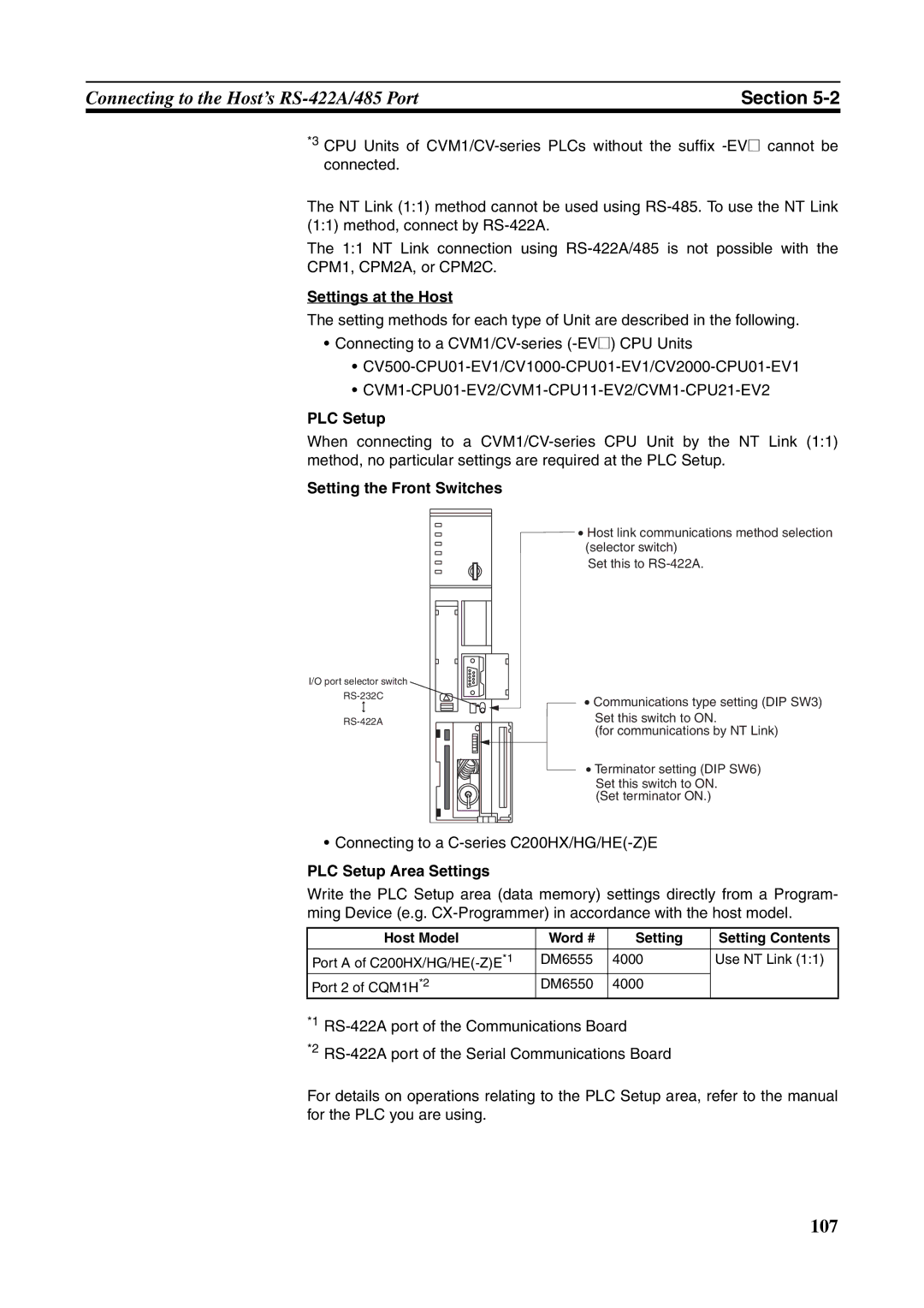 Omron NT631C manual Connecting to a C-series C200HX/HG/HE-ZE, Host Model Word # Setting Setting Contents 