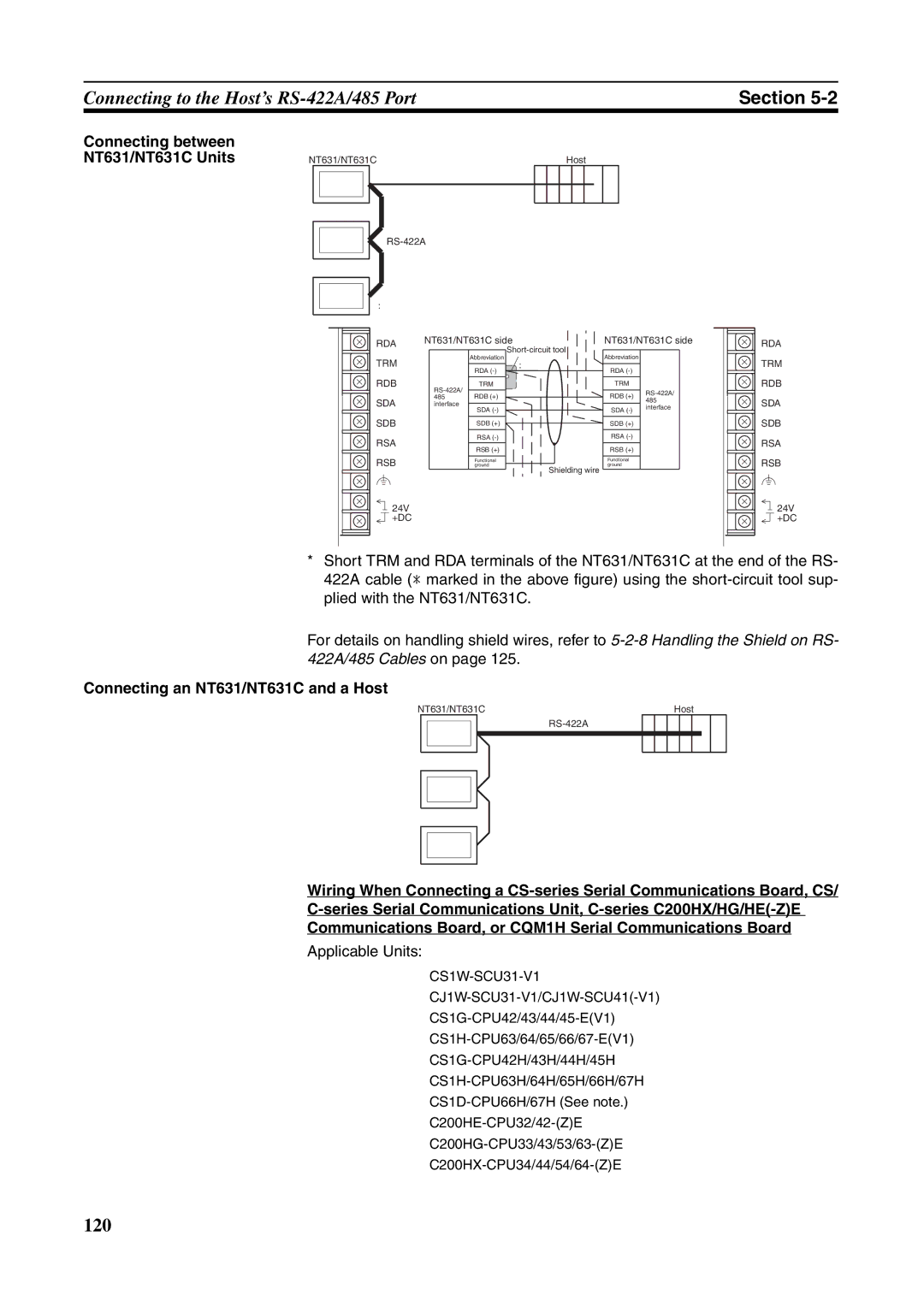 Omron manual Connecting between NT631/NT631C Units, Connecting an NT631/NT631C and a Host 