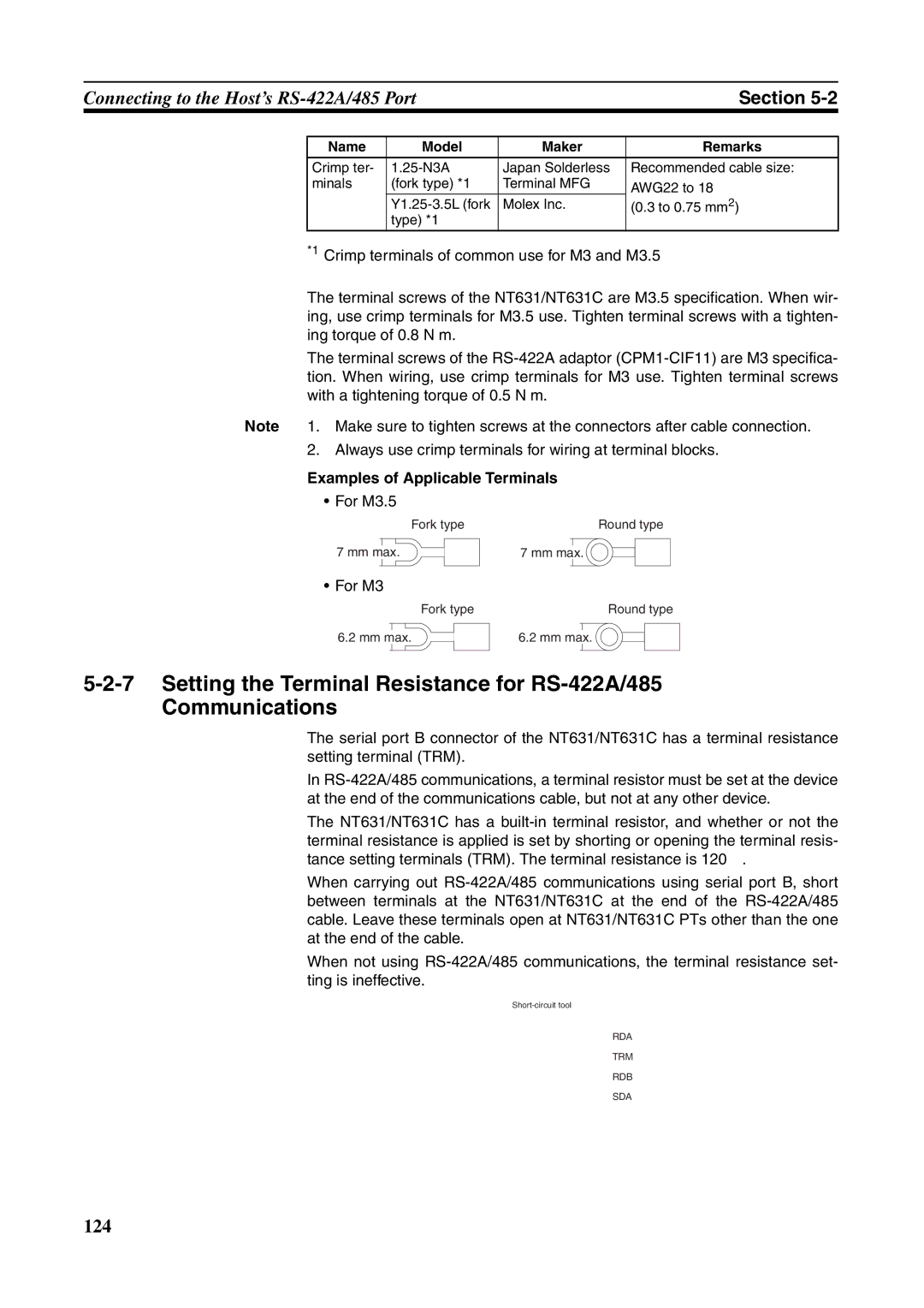 Omron NT631C manual Examples of Applicable Terminals, For M3.5 