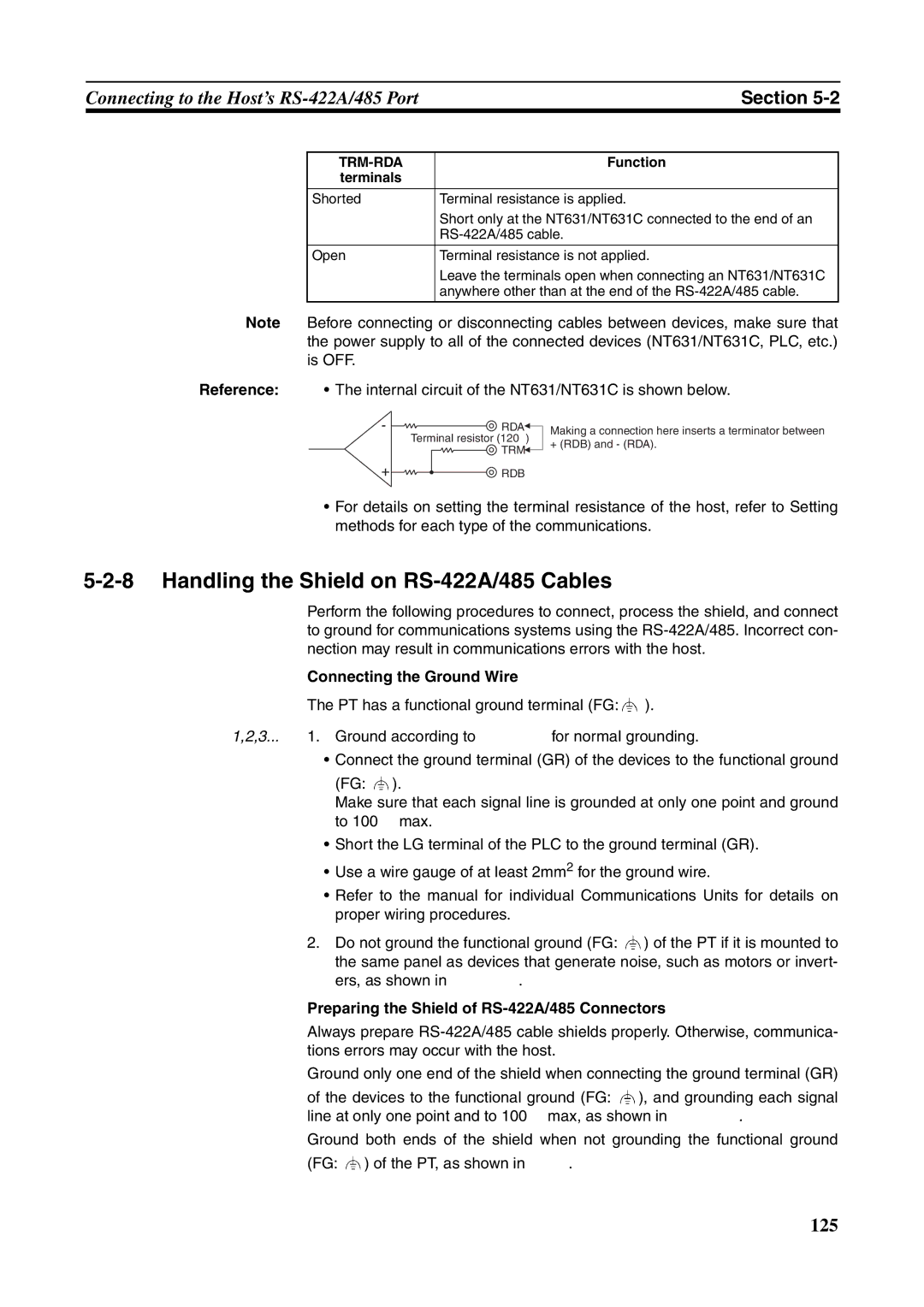 Omron NT631C manual Handling the Shield on RS-422A/485 Cables, Connecting the Ground Wire, Terminals 
