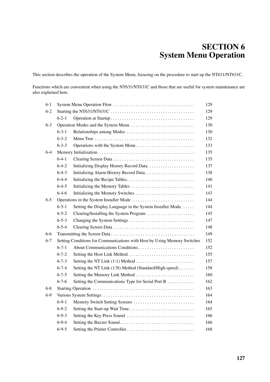 Omron NT631C manual System Menu Operation 