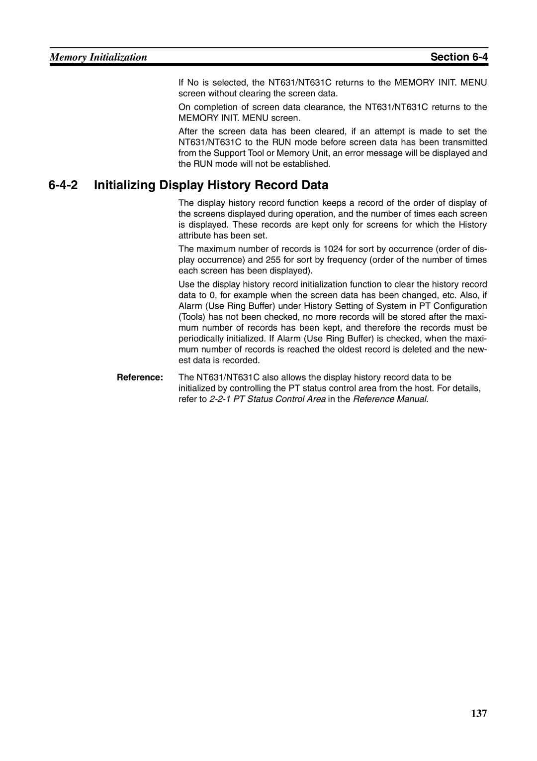 Omron NT631C manual Initializing Display History Record Data 