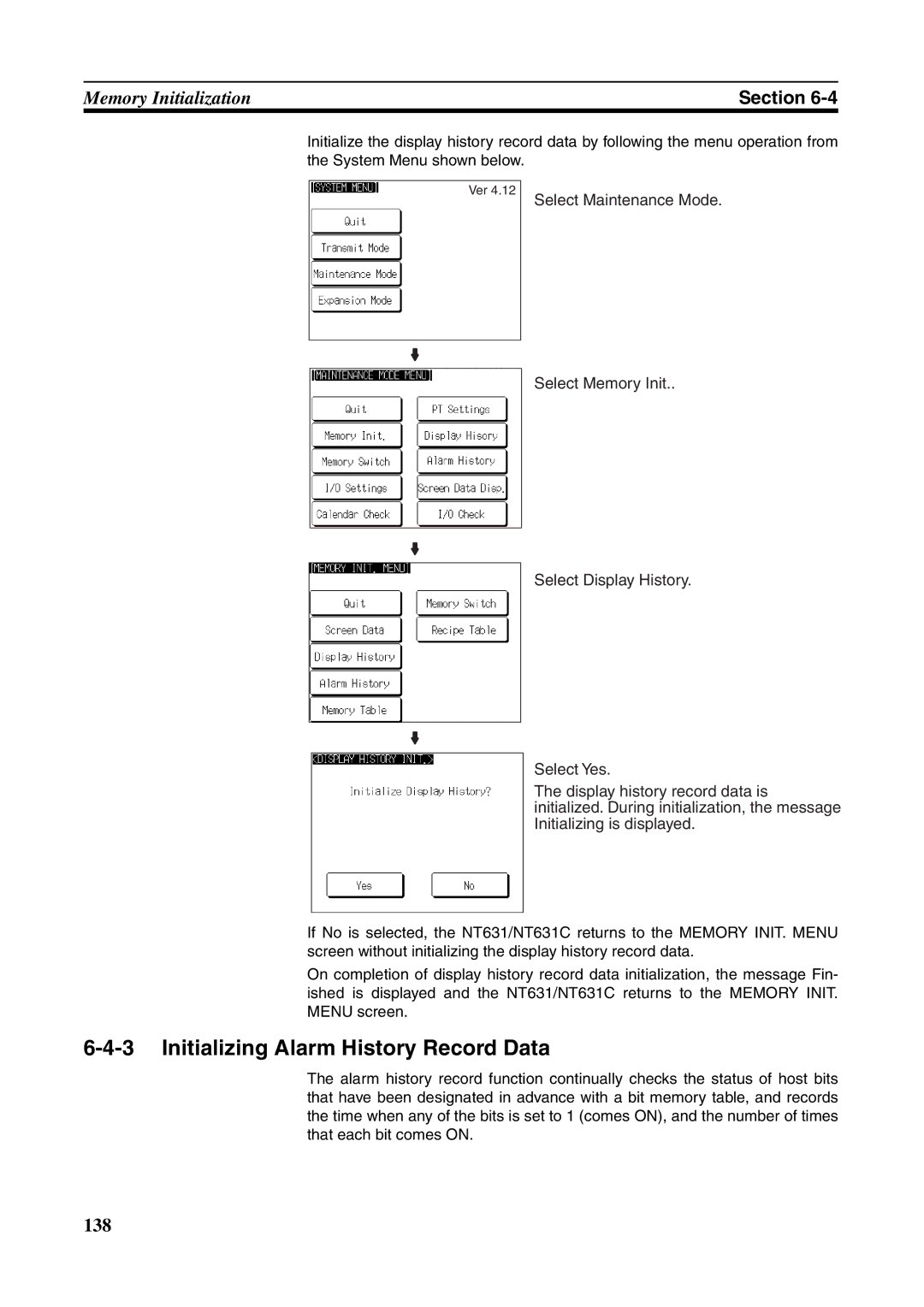 Omron NT631C manual Initializing Alarm History Record Data 