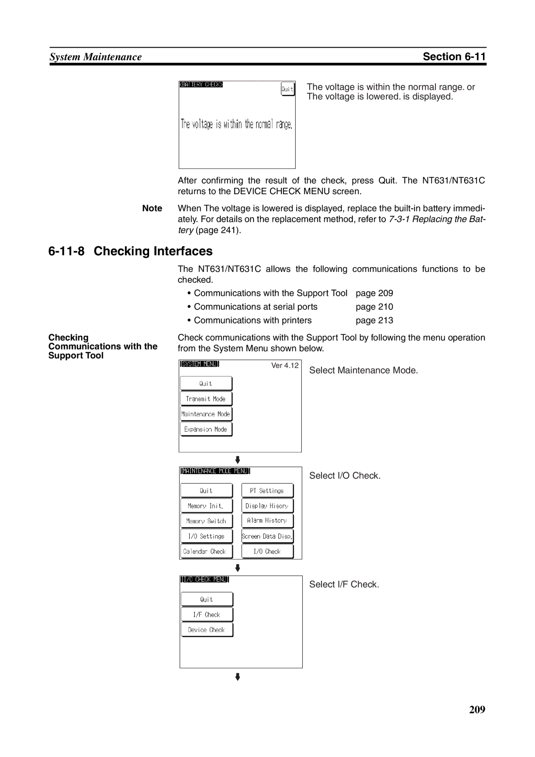 Omron NT631C manual Checking Interfaces, Checking Communications with the Support Tool 