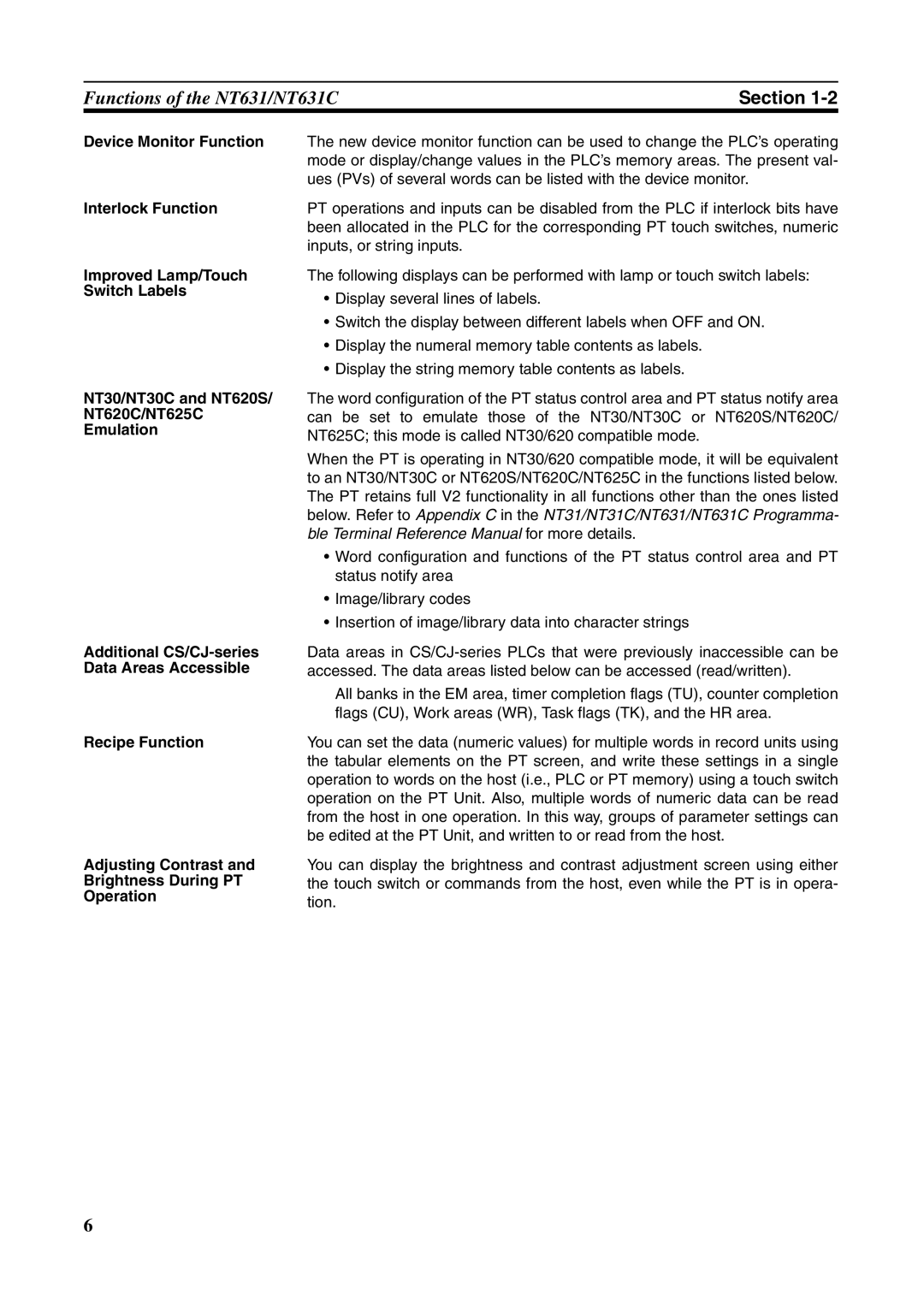 Omron NT631C manual Section 