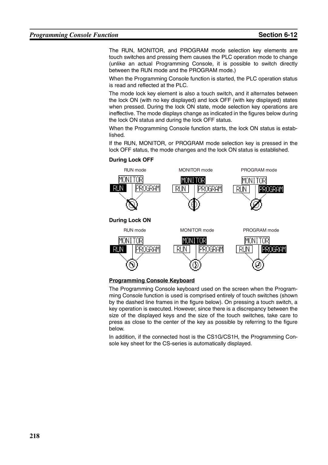 Omron NT631C manual During Lock OFF, During Lock on, Programming Console Keyboard 