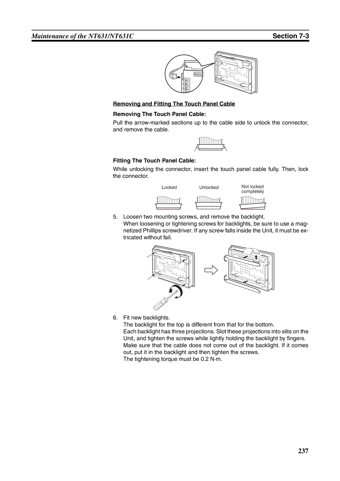 Omron NT631C manual Fitting The Touch Panel Cable 