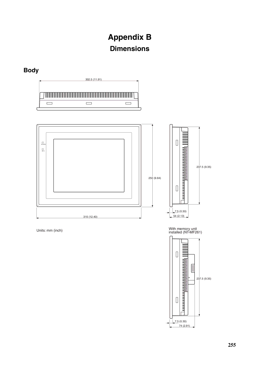 Omron NT631C manual Dimensions, Body 