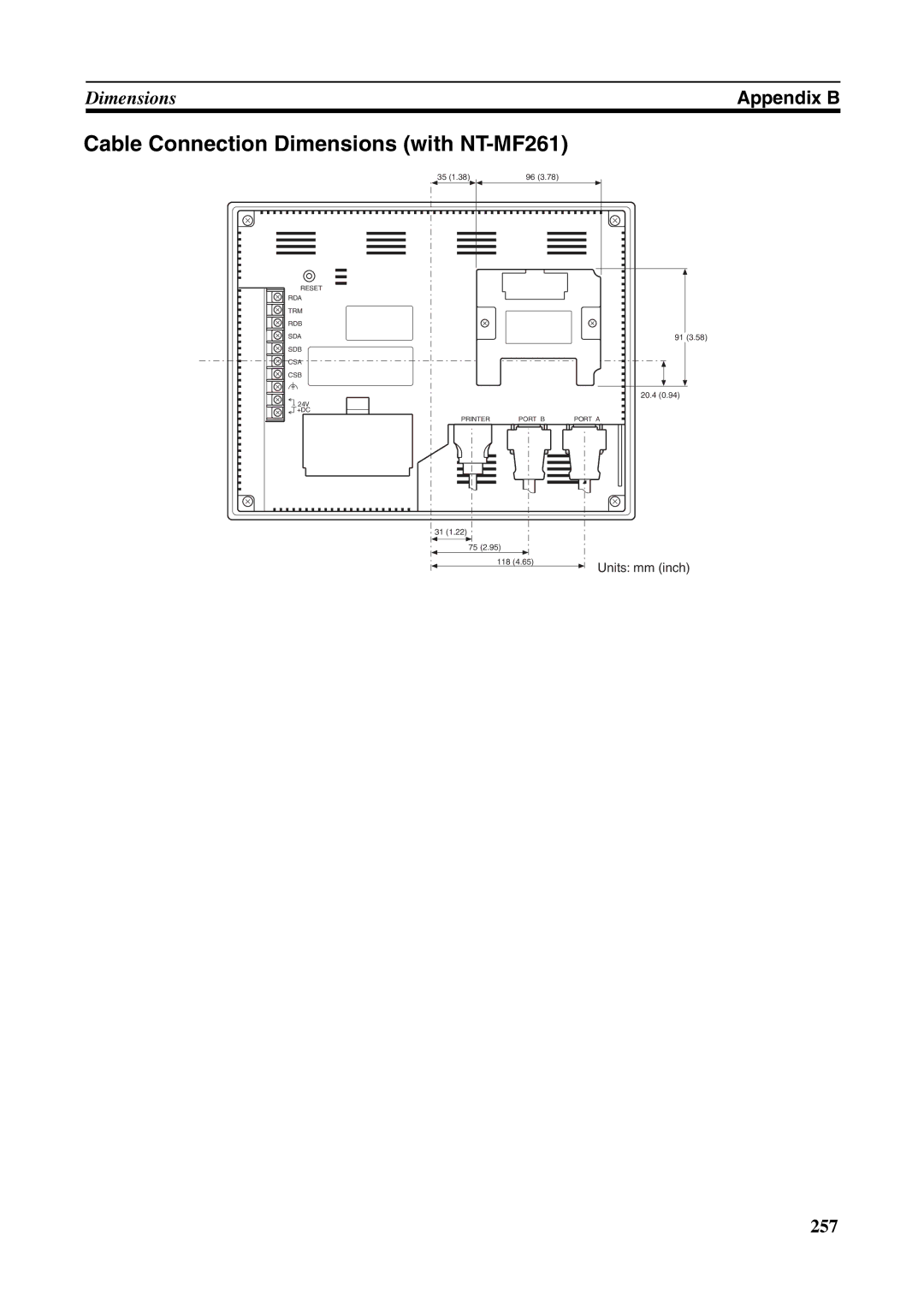 Omron NT631C manual Cable Connection Dimensions with NT-MF261 