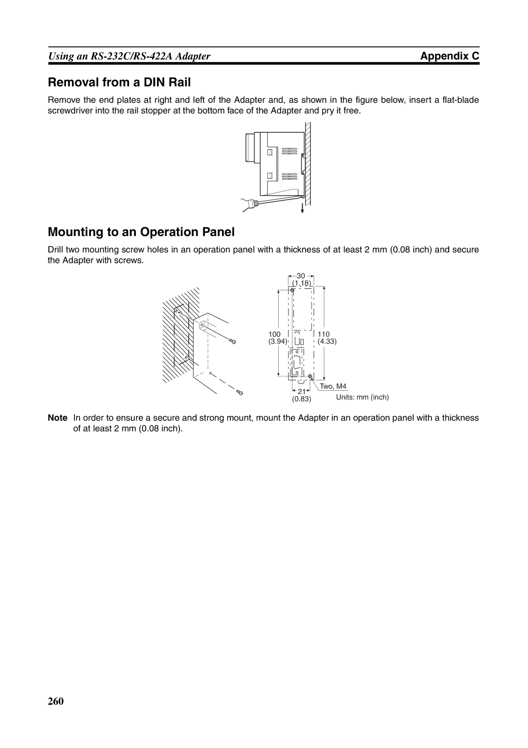 Omron NT631C manual Removal from a DIN Rail, Mounting to an Operation Panel 