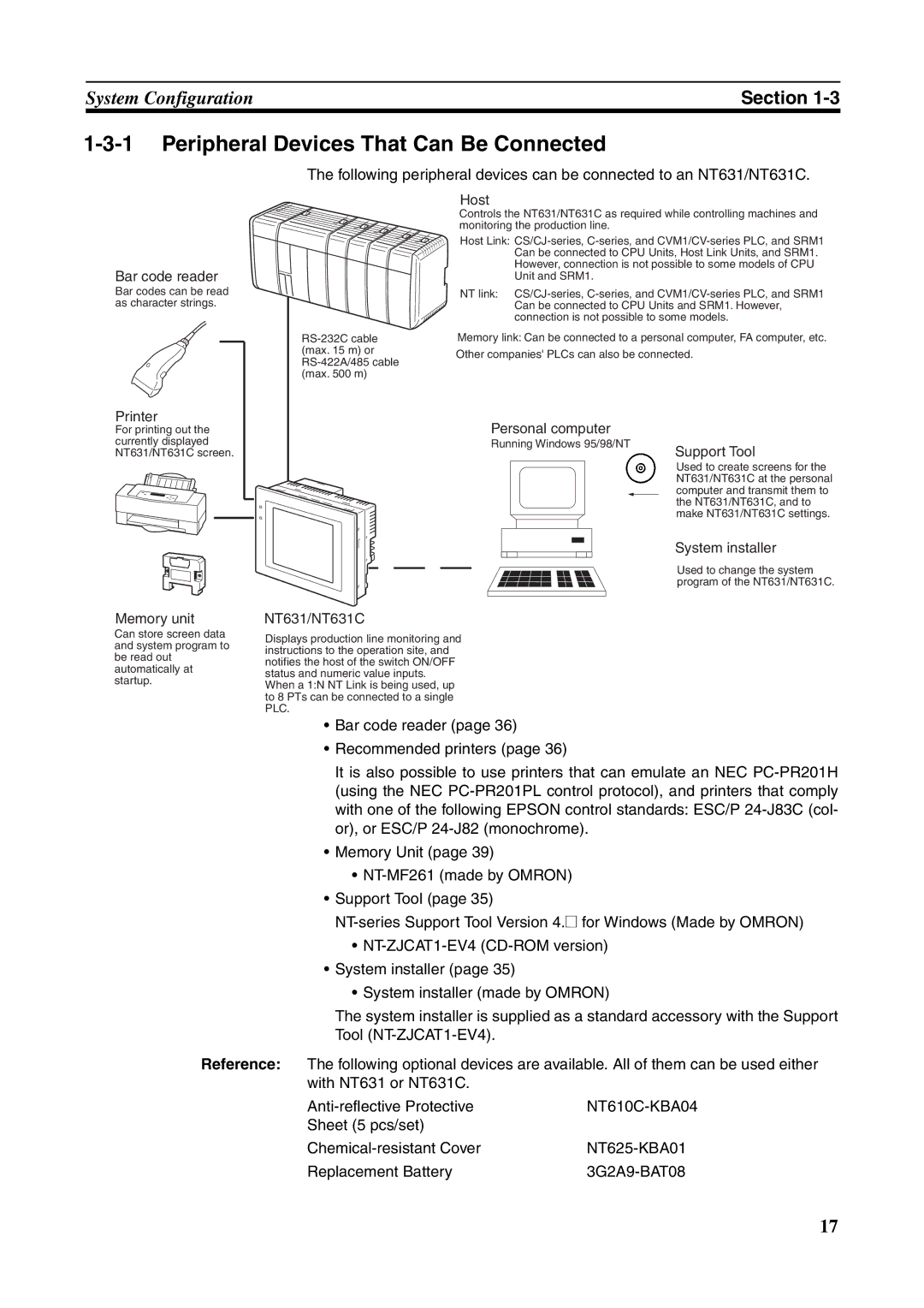 Omron NT631C manual Peripheral Devices That Can Be Connected, Host 