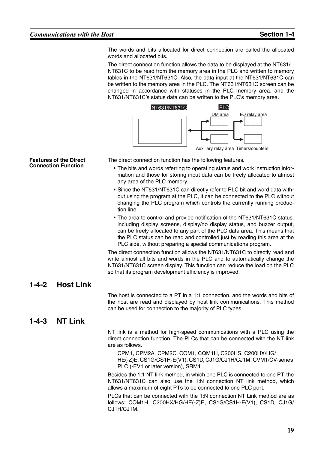 Omron NT631C manual Host Link NT Link, Features of the Direct Connection Function 