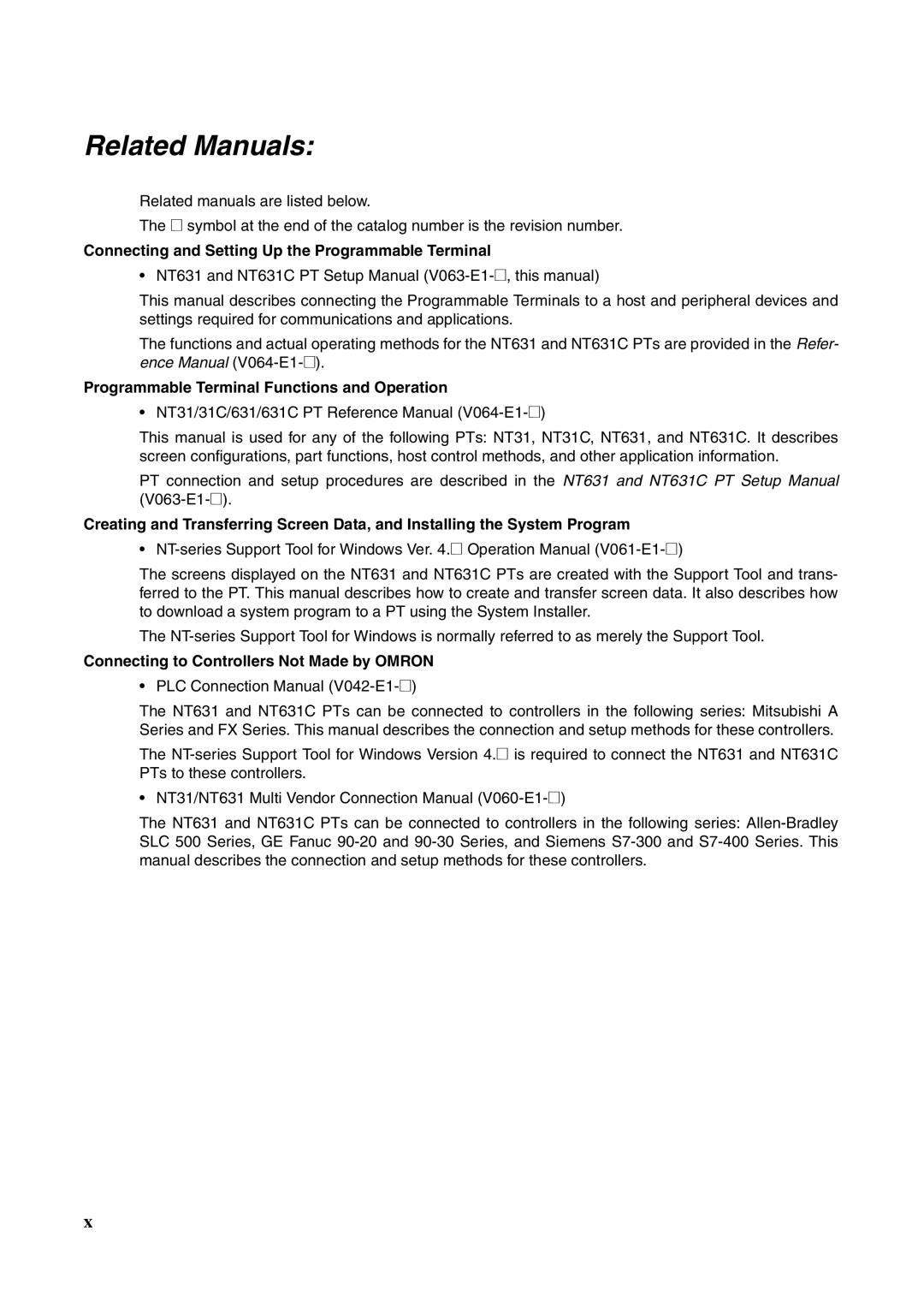 Omron NT631C manual Connecting and Setting Up the Programmable Terminal, Programmable Terminal Functions and Operation 