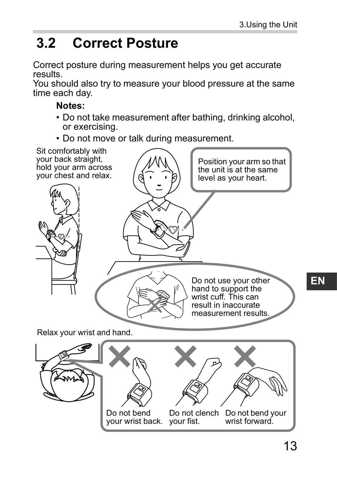 Omron R2 instruction manual Correct Posture 