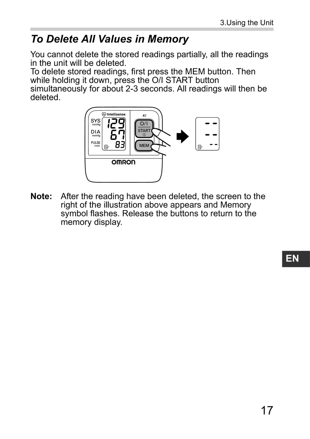 Omron R2 instruction manual To Delete All Values in Memory 