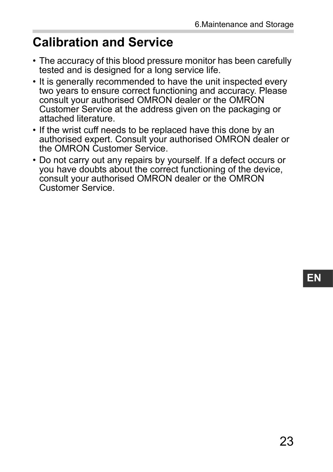 Omron R2 instruction manual Calibration and Service 