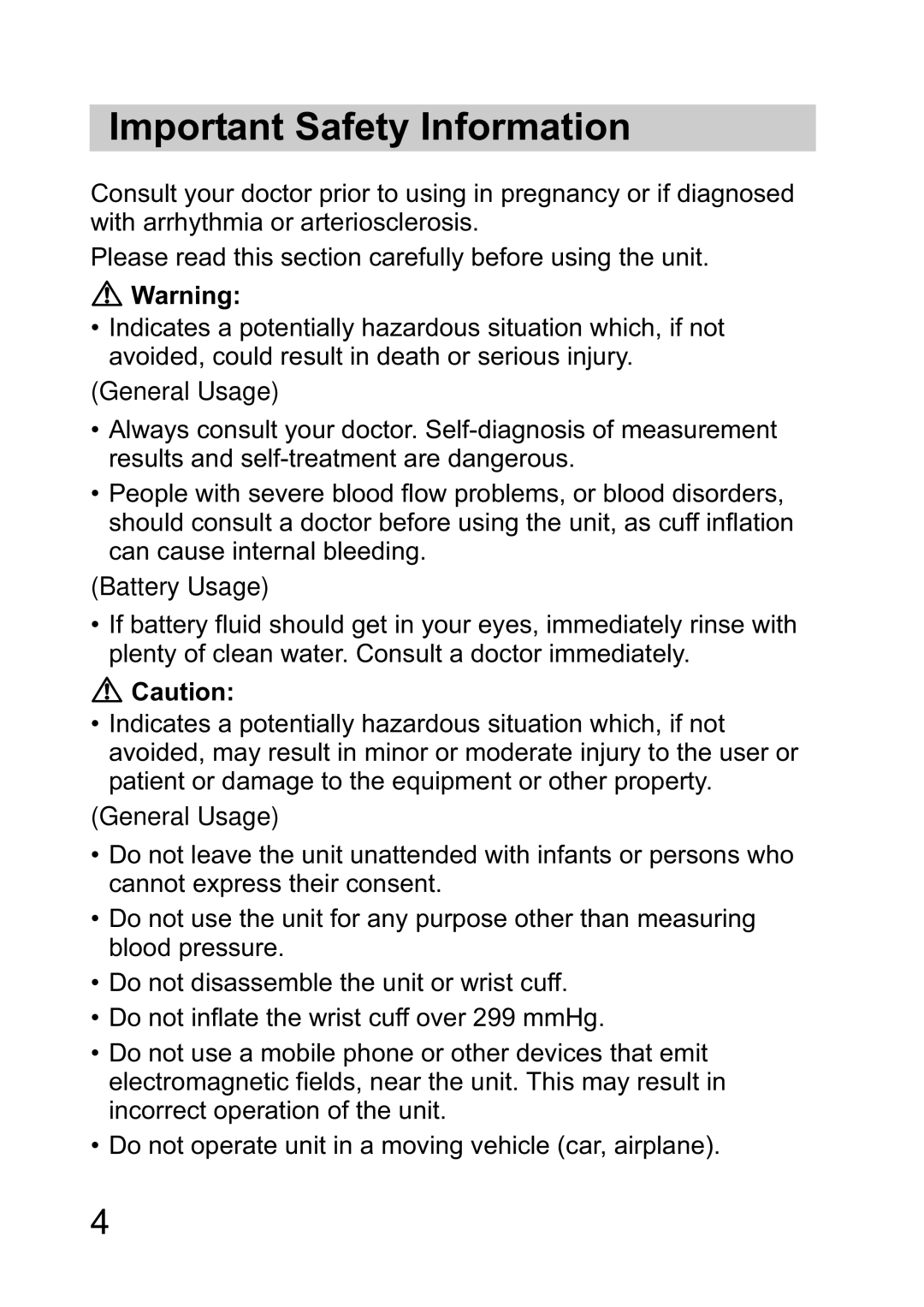 Omron R2 instruction manual Important Safety Information, General Usage 