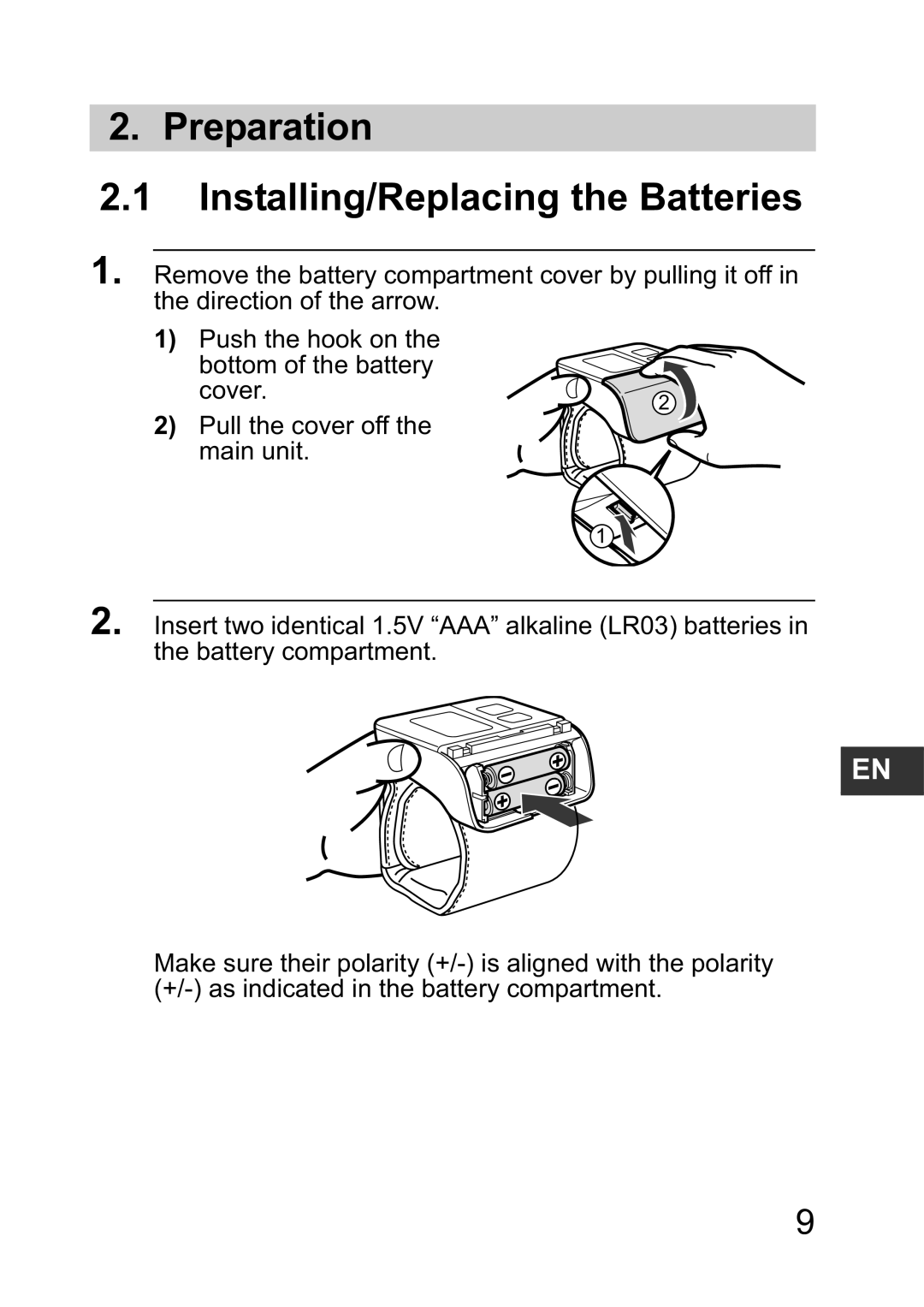 Omron R2 instruction manual Preparation Installing/Replacing the Batteries 