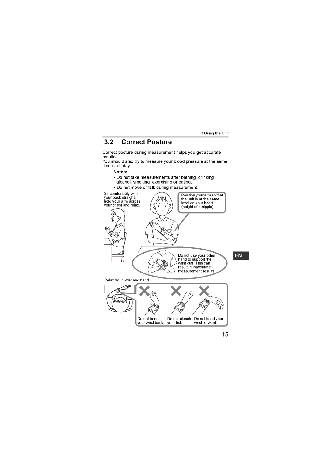 Omron R3-1 Plus instruction manual Correct Posture 