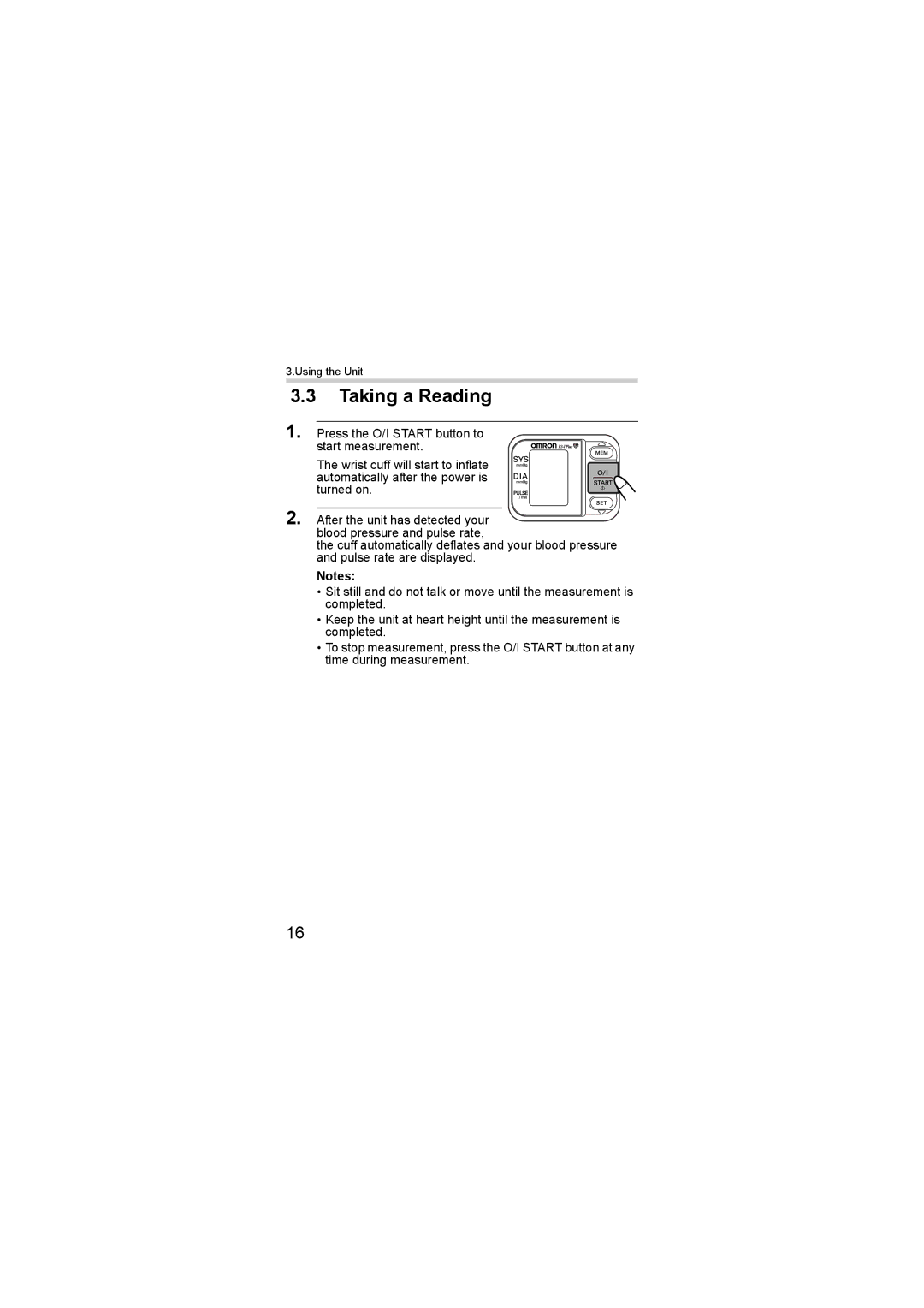 Omron R3-1 Plus instruction manual Taking a Reading 