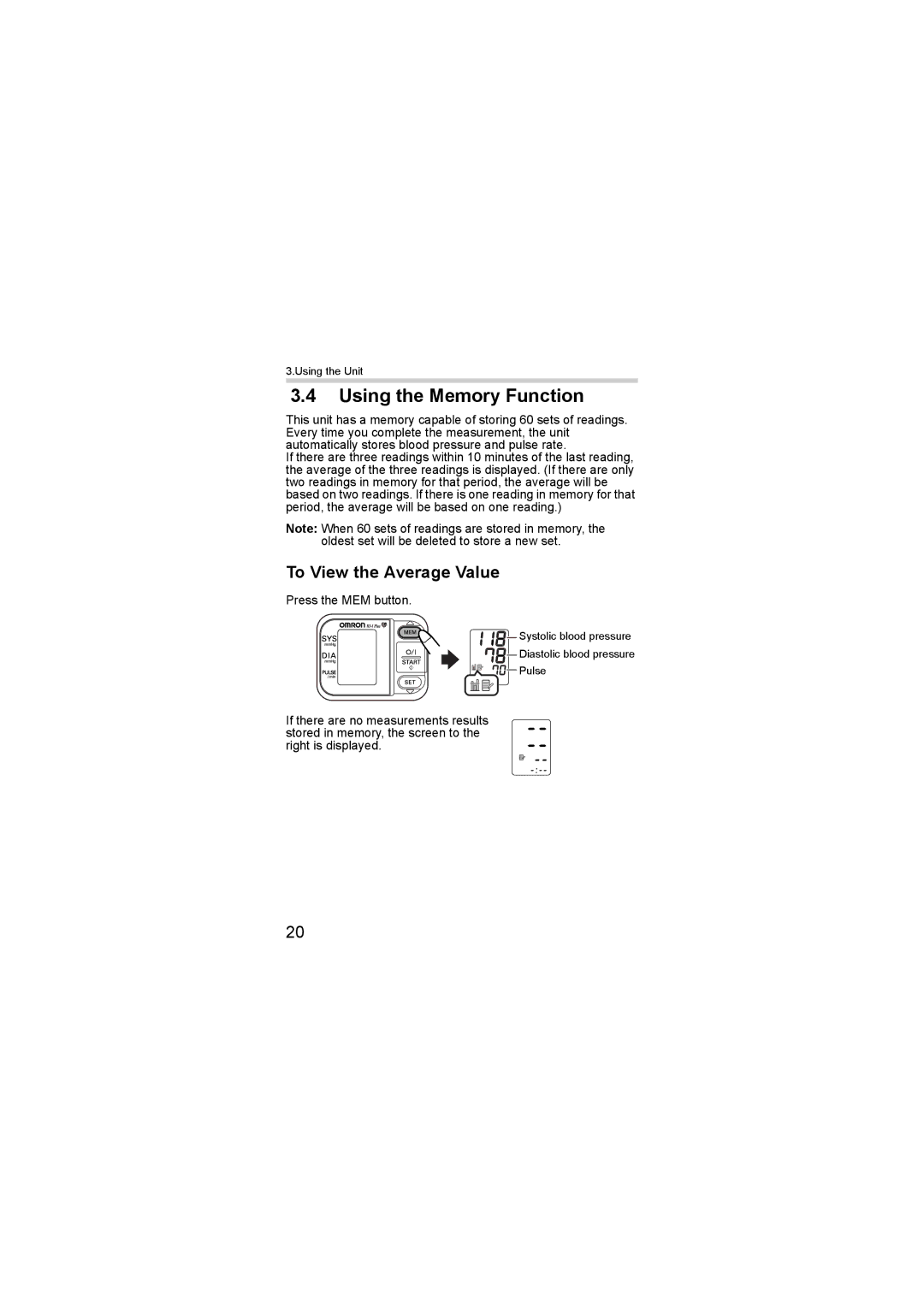 Omron R3-1 Plus instruction manual Using the Memory Function, To View the Average Value 