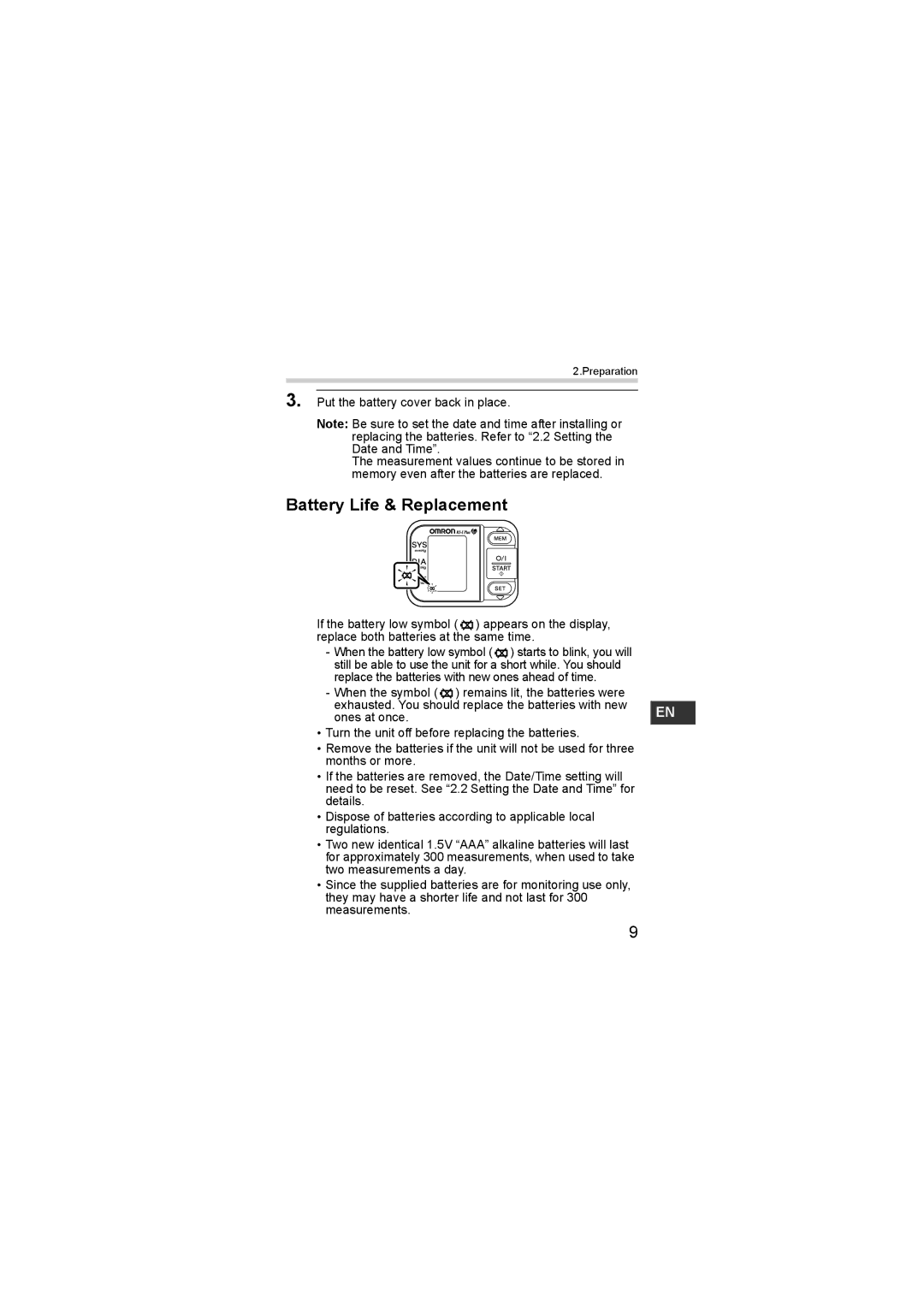 Omron R3-1 Plus instruction manual Battery Life & Replacement 