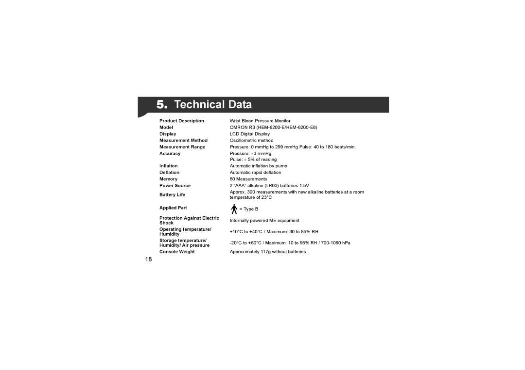 Omron R3 instruction manual Technical Data 