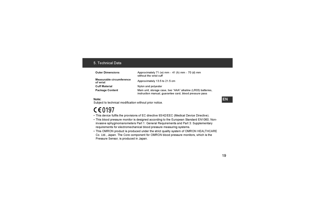 Omron R3 instruction manual Technical Data 