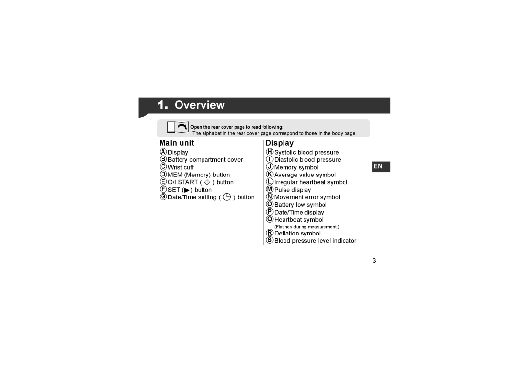 Omron R3 instruction manual Overview, Main unit 