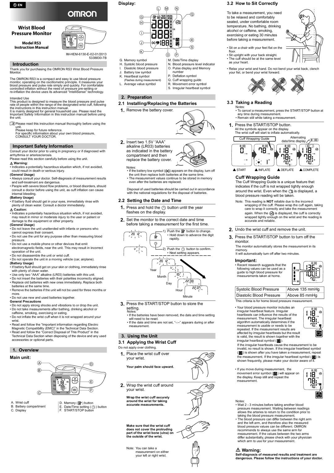 Omron R53 instruction manual Model RS3, Introduction, Important Safety Information, Overview Main unit, Display 