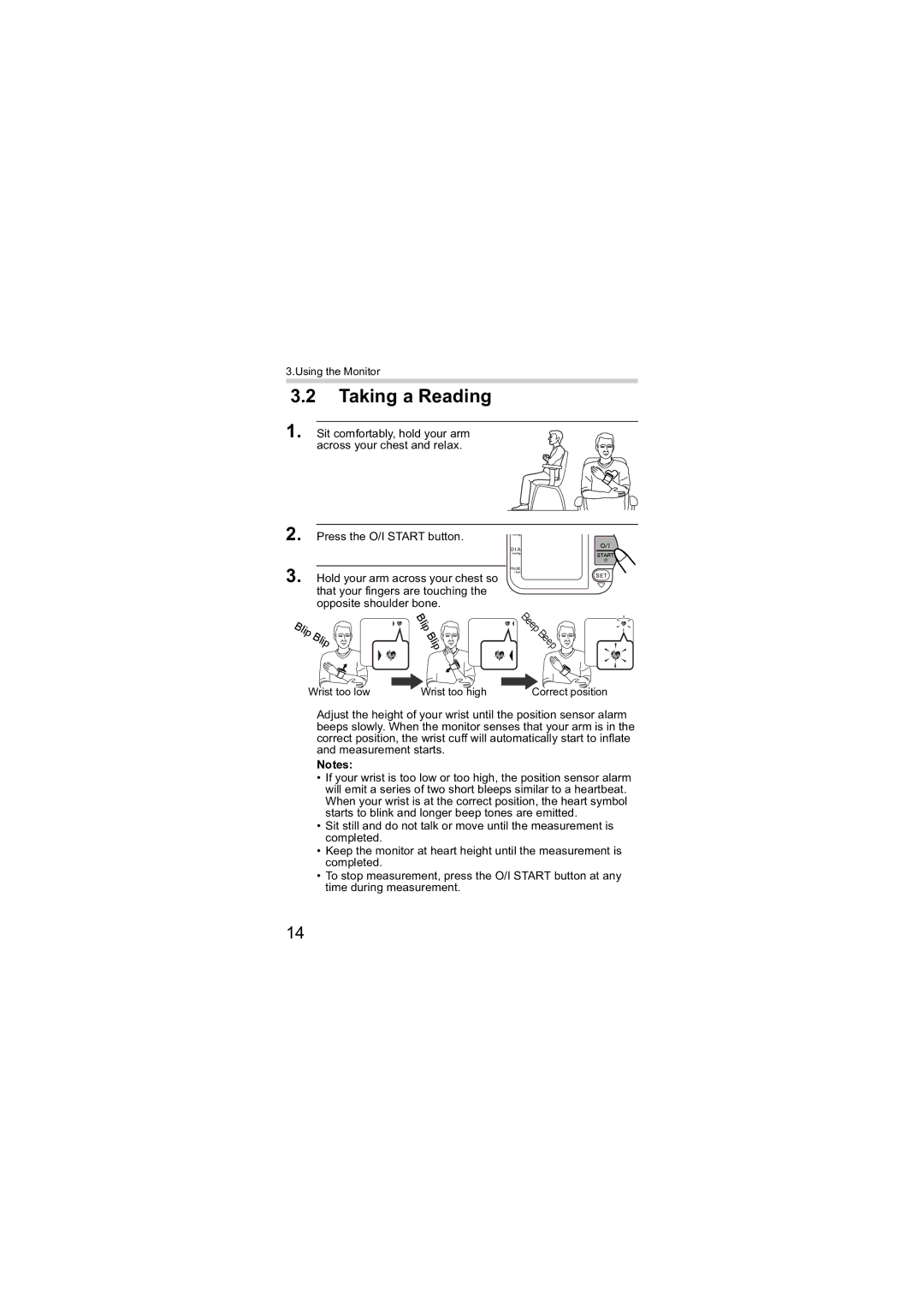 Omron R6 instruction manual Taking a Reading, BlipB lip 