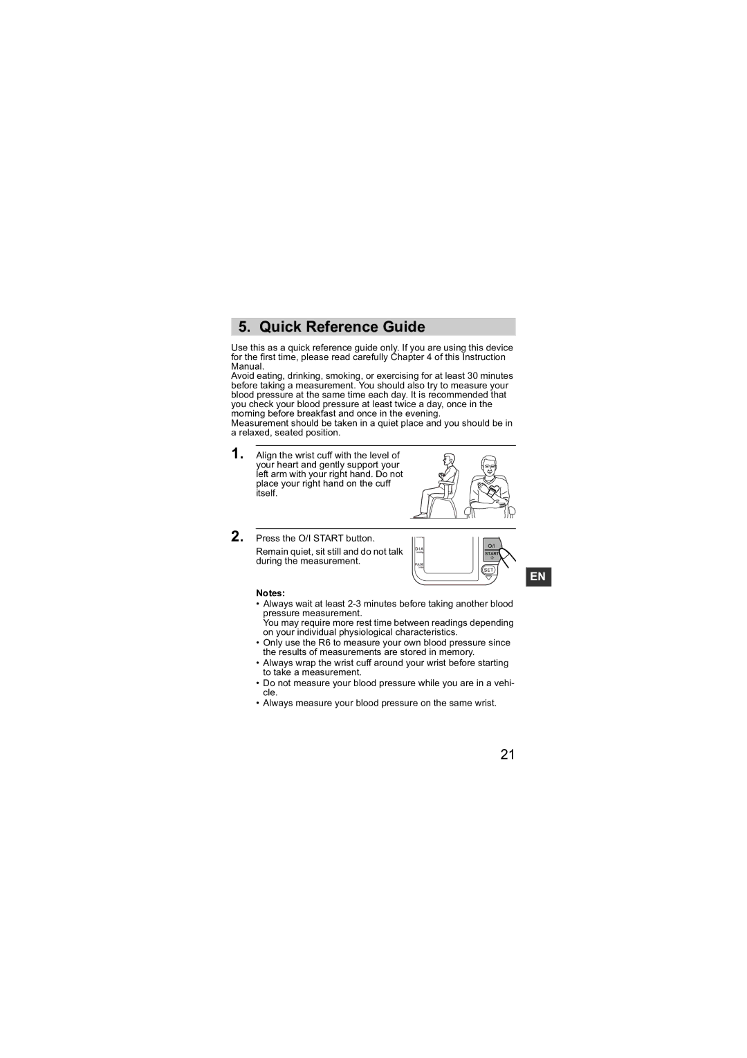 Omron R6 instruction manual Quick Reference Guide 