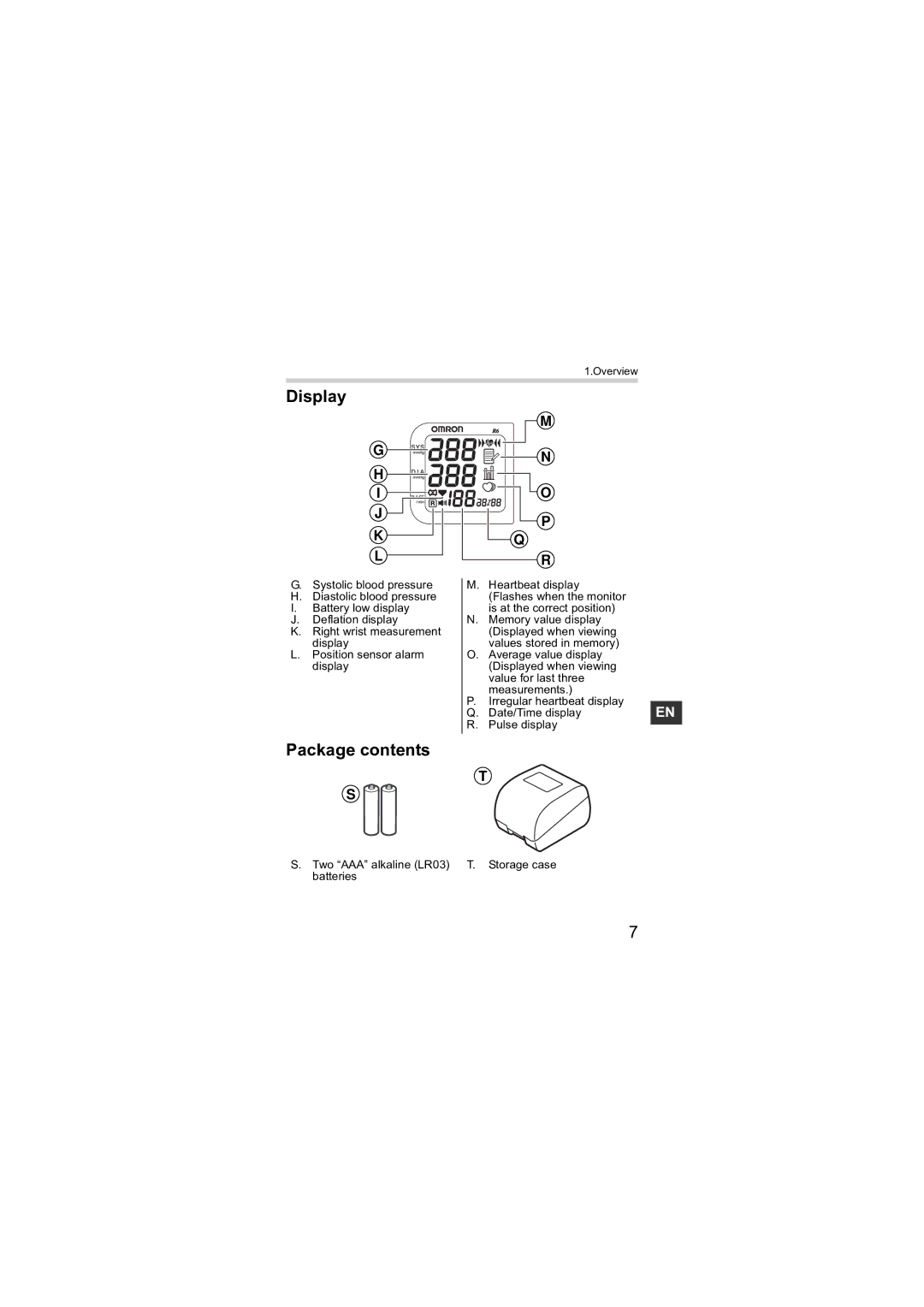 Omron R6 instruction manual Display, Package contents 