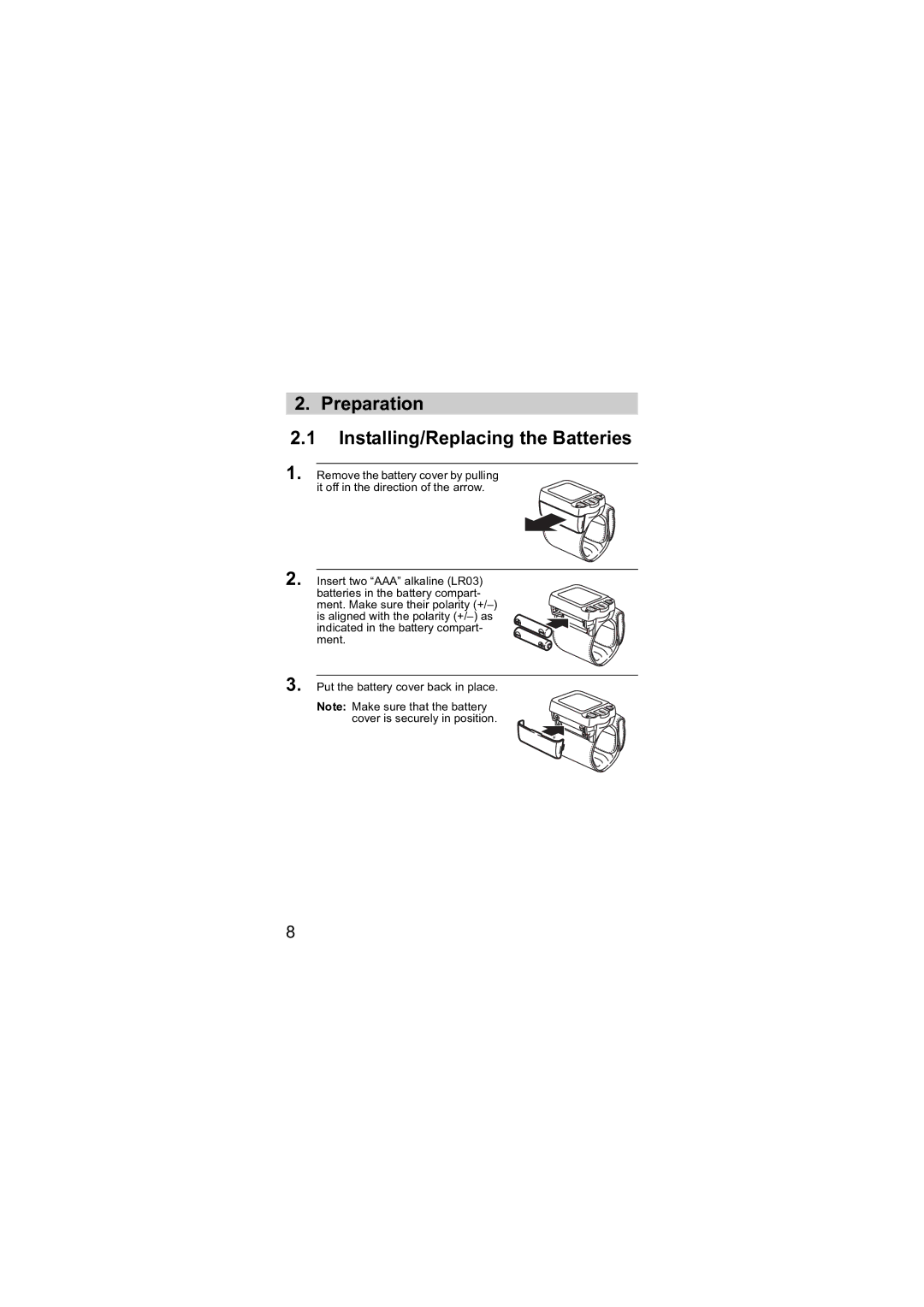 Omron R6 instruction manual Preparation Installing/Replacing the Batteries 