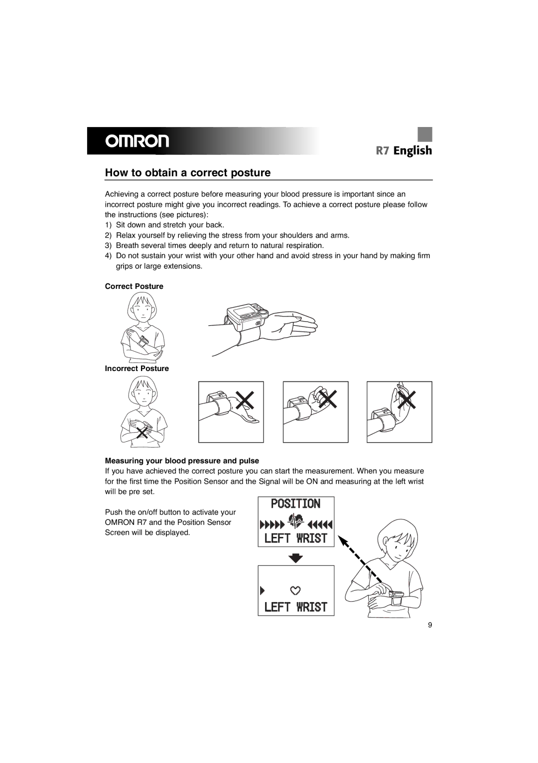 Omron R7 instruction manual How to obtain a correct posture 