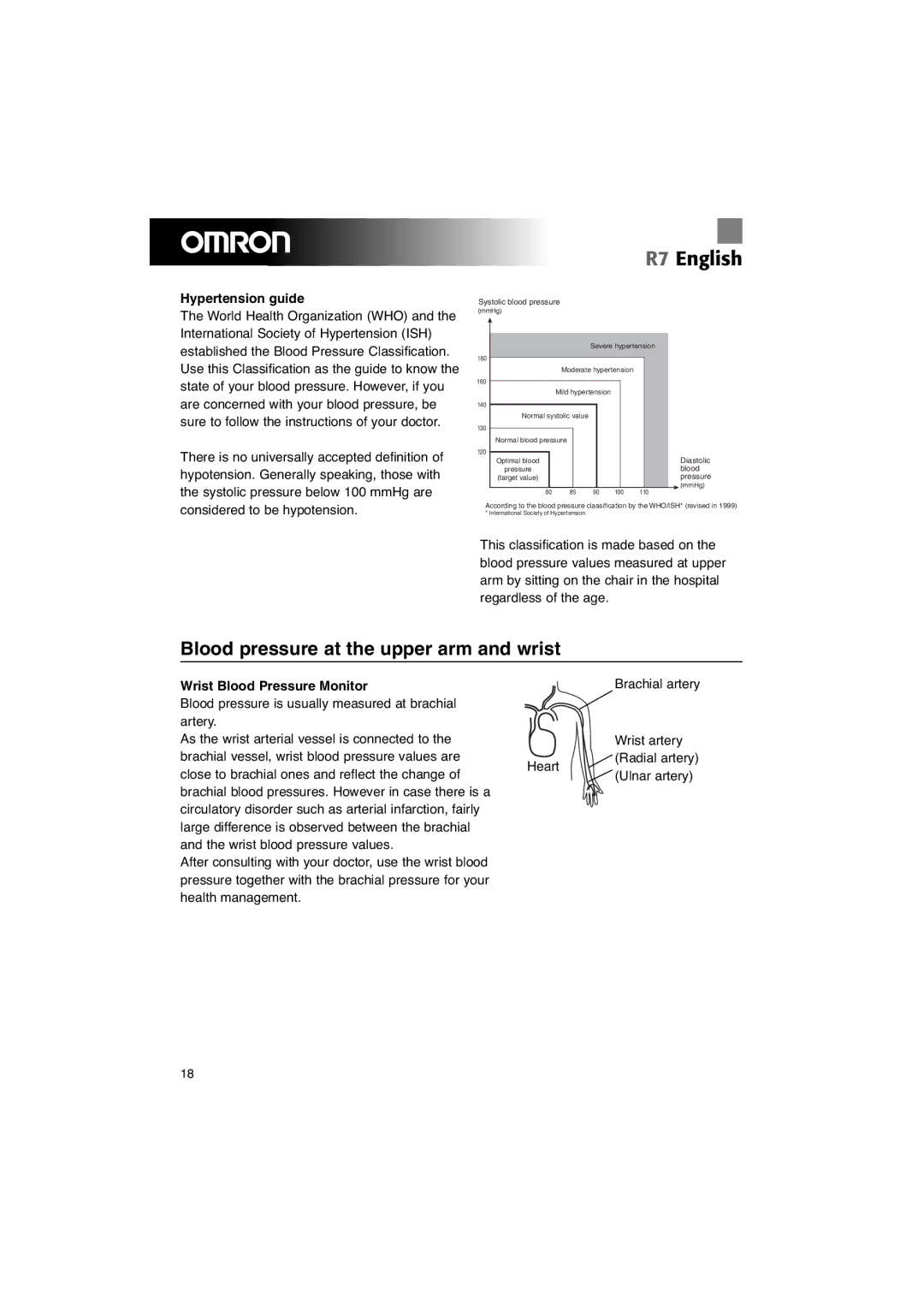 Omron R7 instruction manual Blood pressure at the upper arm and wrist, Hypertension guide, Wrist Blood Pressure Monitor 